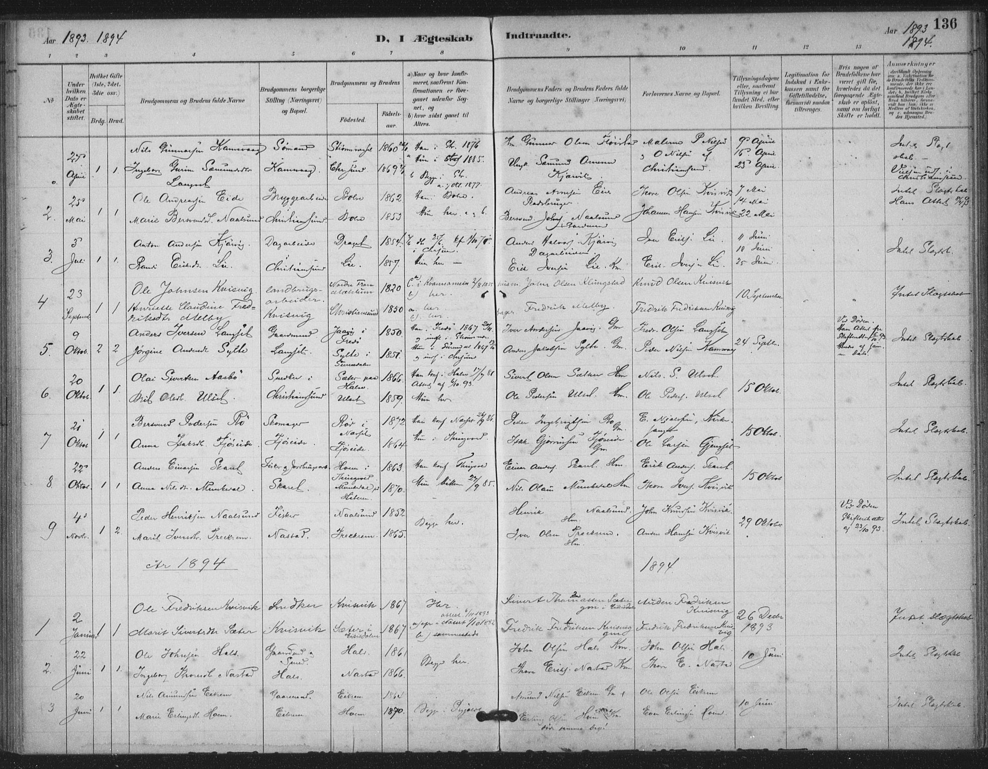 Ministerialprotokoller, klokkerbøker og fødselsregistre - Møre og Romsdal, AV/SAT-A-1454/587/L1000: Parish register (official) no. 587A02, 1887-1910, p. 136