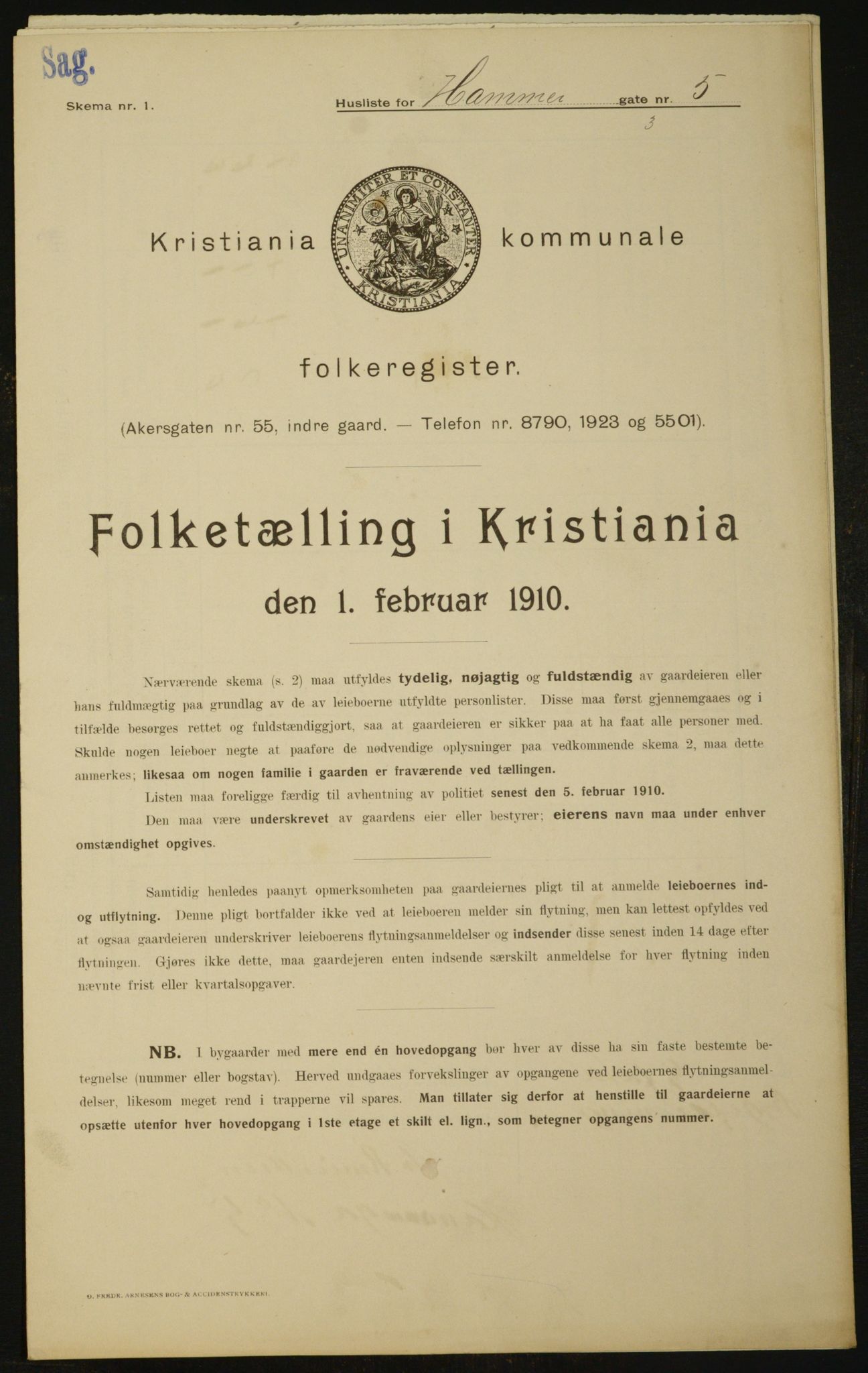 OBA, Municipal Census 1910 for Kristiania, 1910, p. 32203