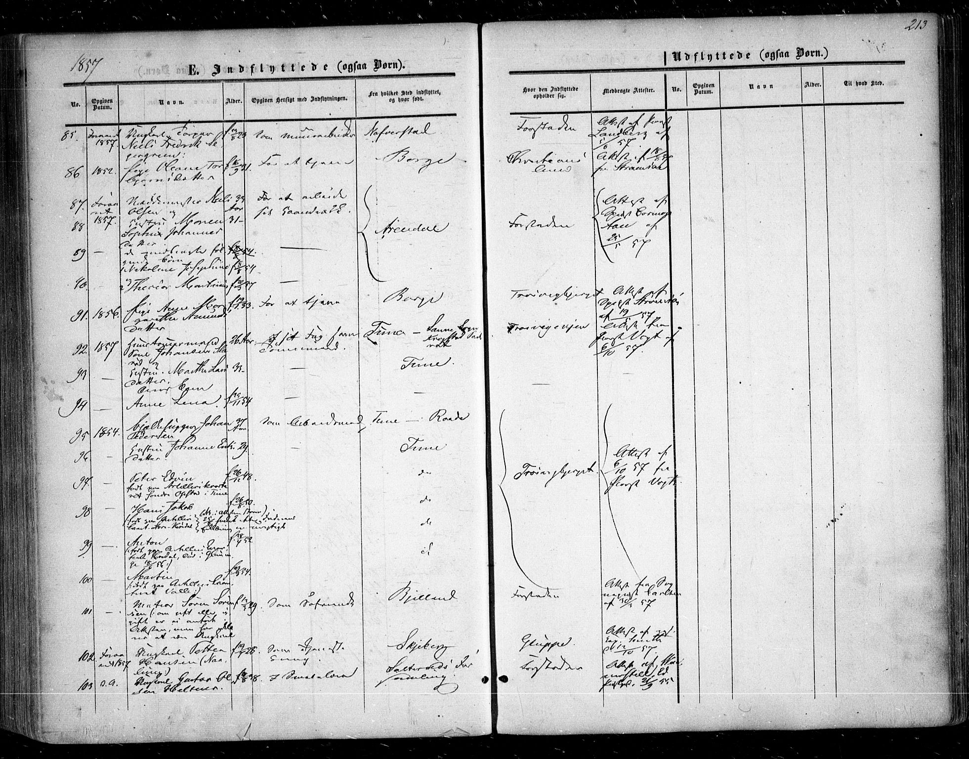 Glemmen prestekontor Kirkebøker, AV/SAO-A-10908/F/Fa/L0007: Parish register (official) no. 7, 1853-1862, p. 213