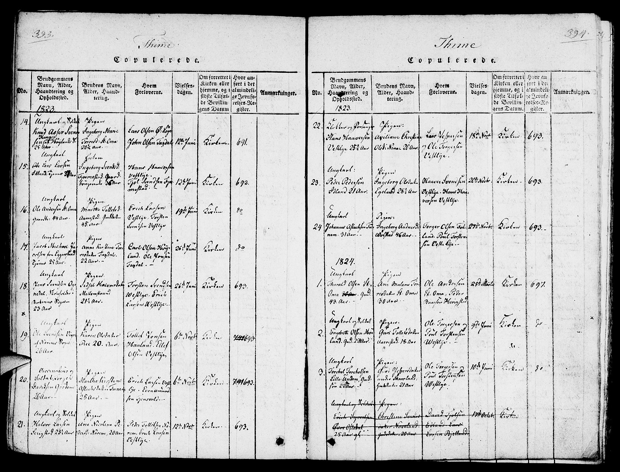 Lye sokneprestkontor, SAST/A-101794/001/30/30BA/L0003: Parish register (official) no. A 3 /1, 1816-1826, p. 393-394