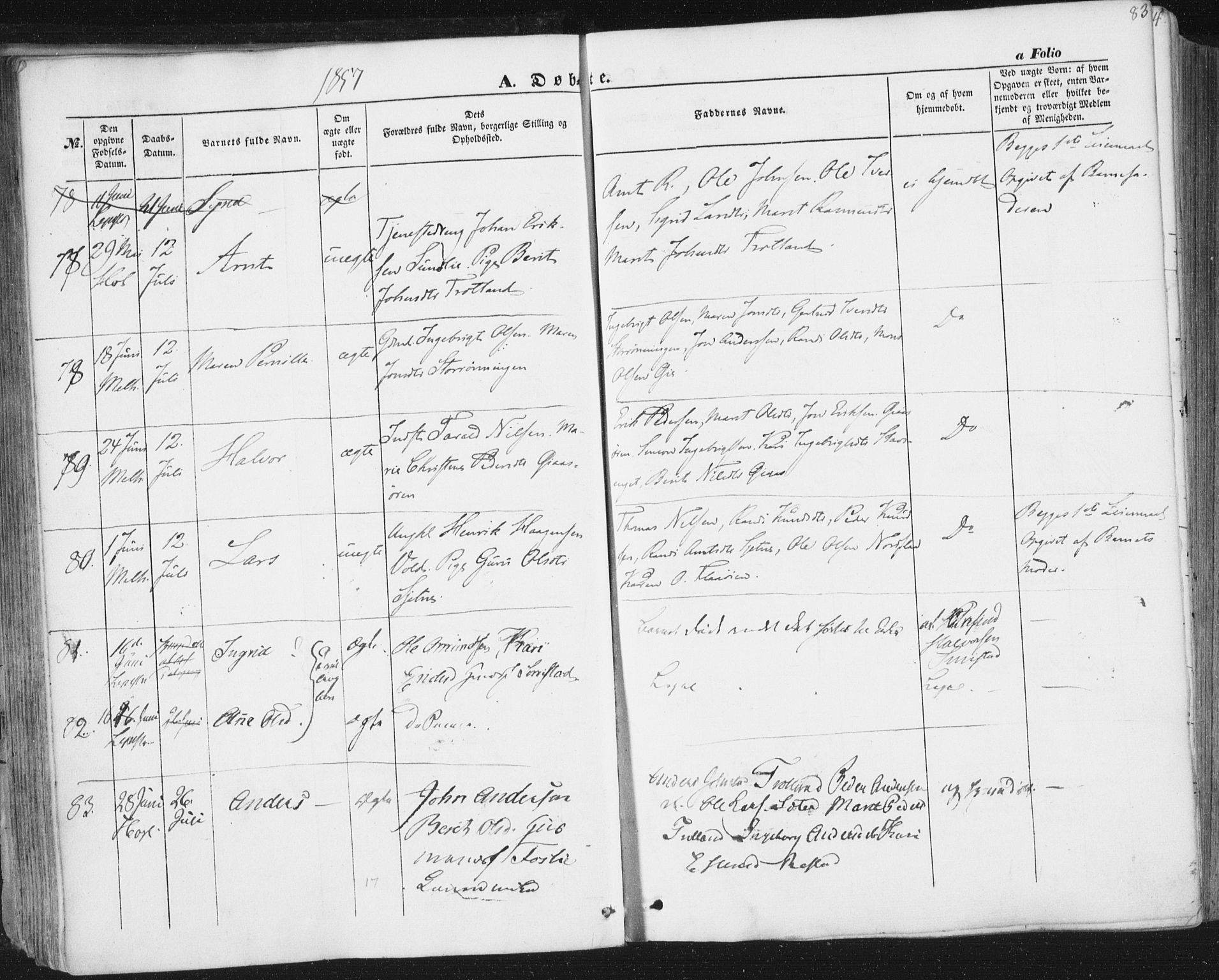 Ministerialprotokoller, klokkerbøker og fødselsregistre - Sør-Trøndelag, AV/SAT-A-1456/691/L1076: Parish register (official) no. 691A08, 1852-1861, p. 83