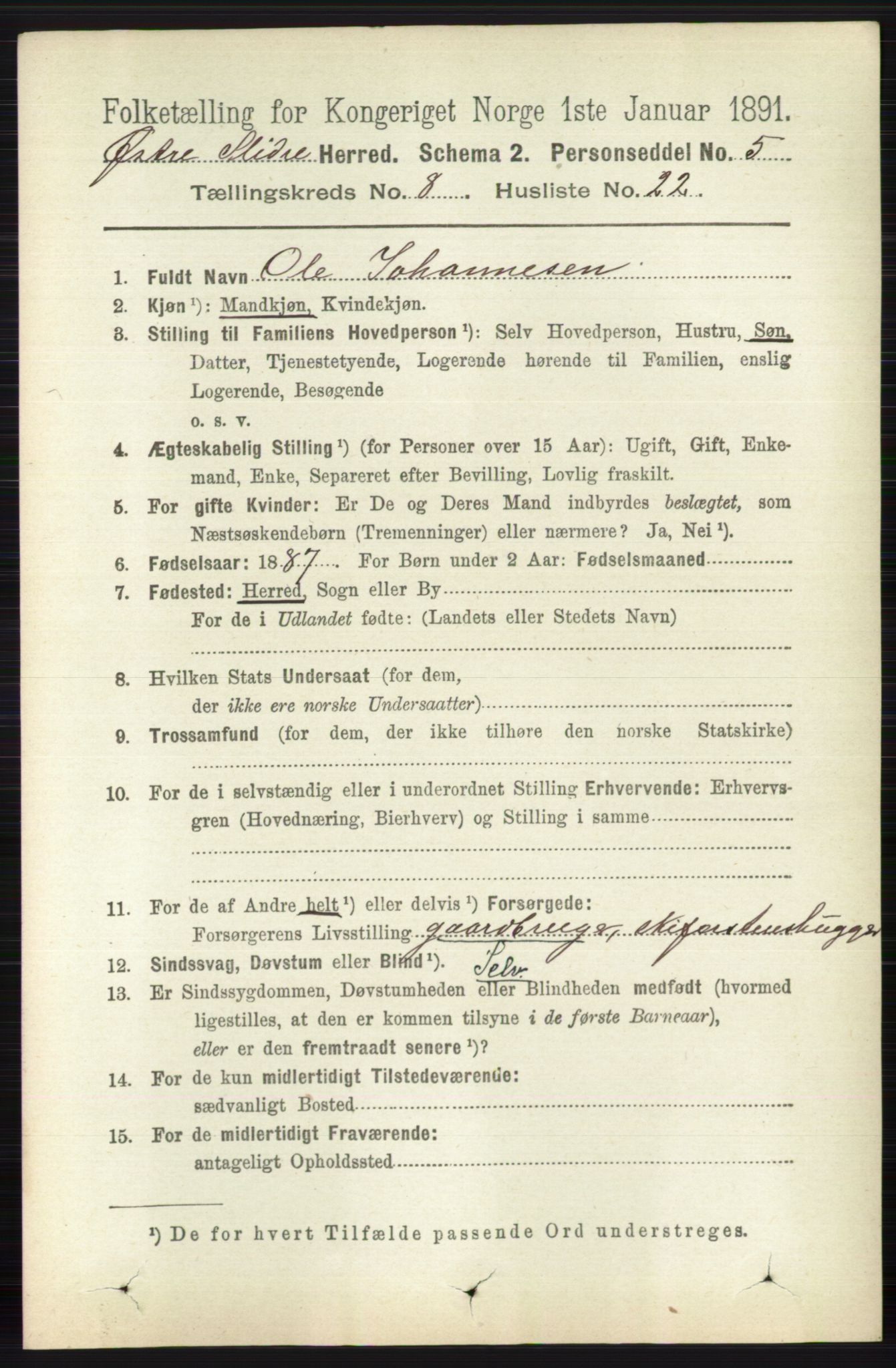 RA, 1891 census for 0544 Øystre Slidre, 1891, p. 2686