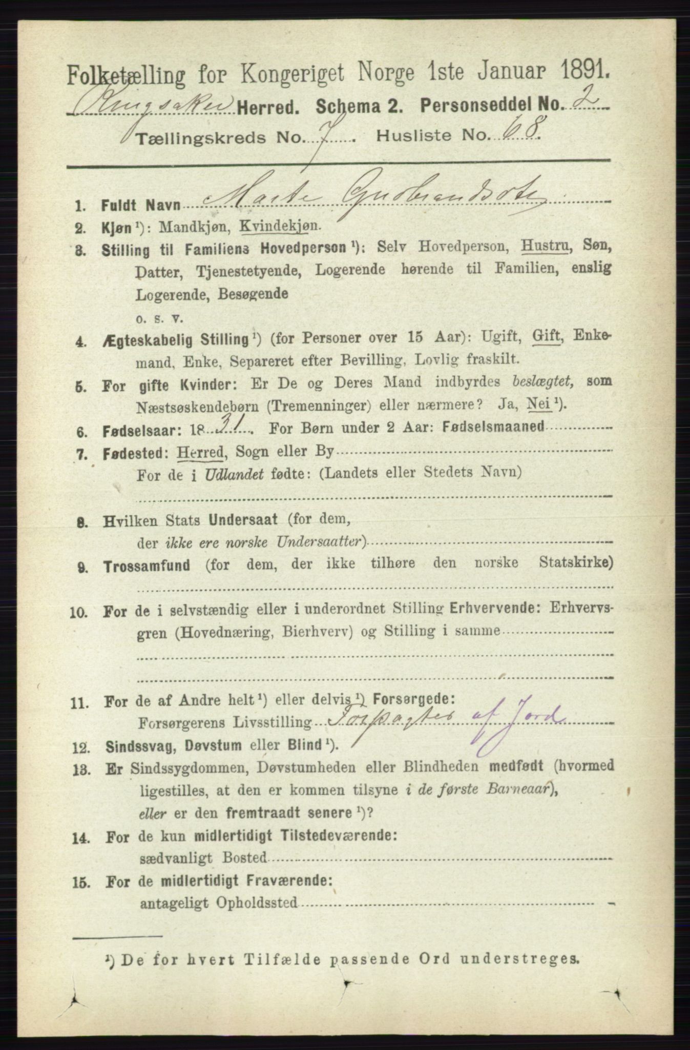 RA, 1891 census for 0412 Ringsaker, 1891, p. 4344