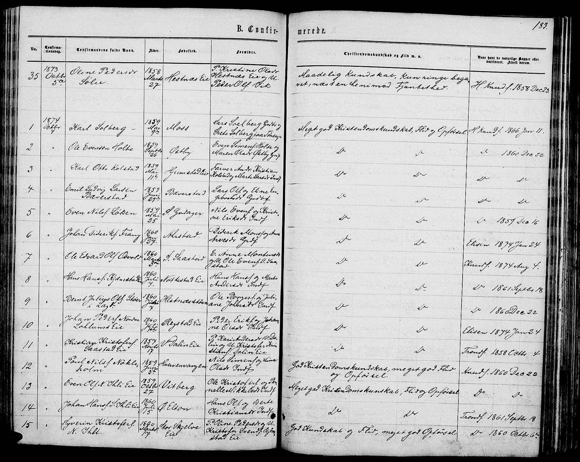 Stange prestekontor, SAH/PREST-002/L/L0006: Parish register (copy) no. 6, 1864-1882, p. 183