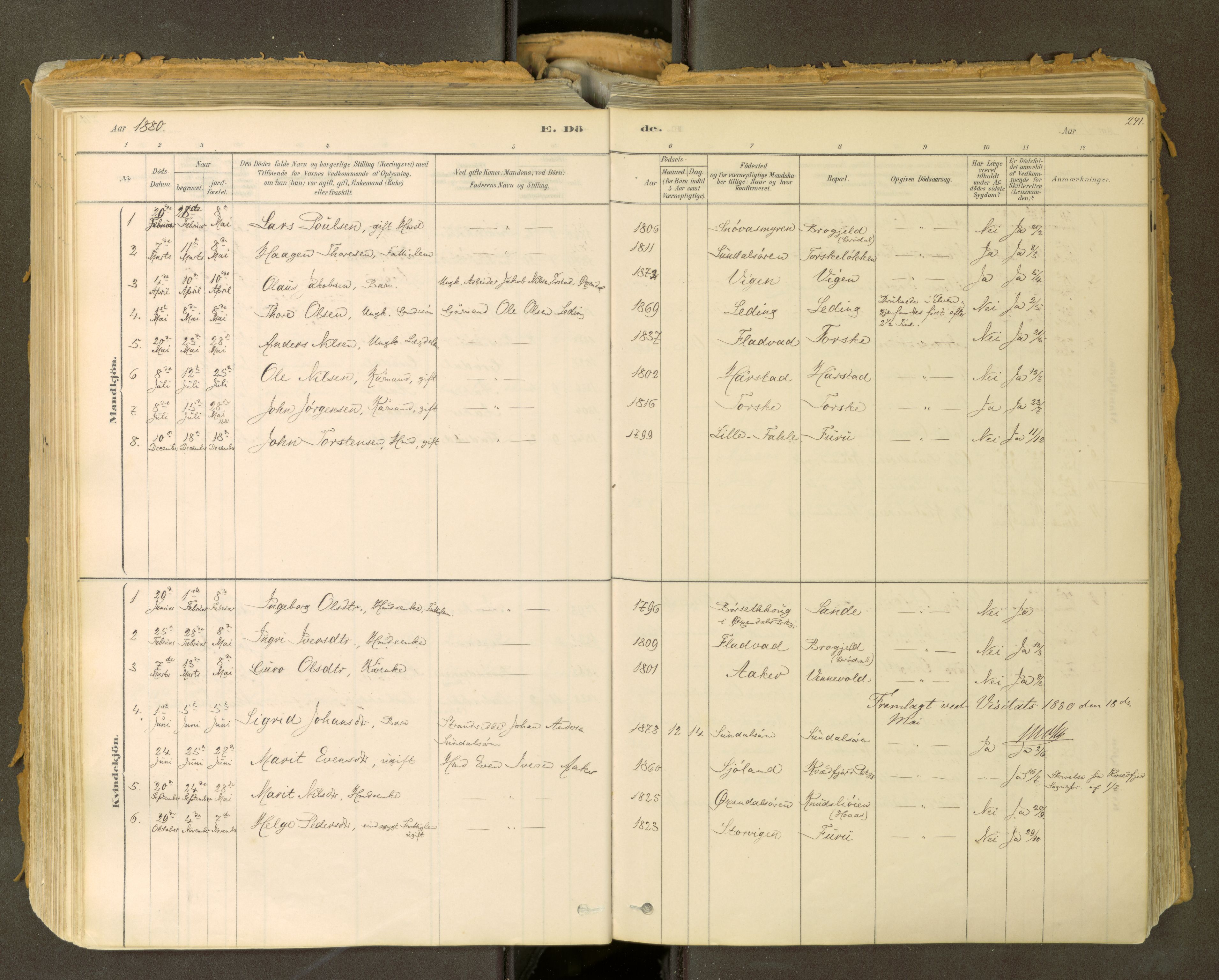 Sunndal sokneprestkontor, SAT/A-1085/1/I/I1/I1a: Parish register (official) no. 2, 1877-1914, p. 241