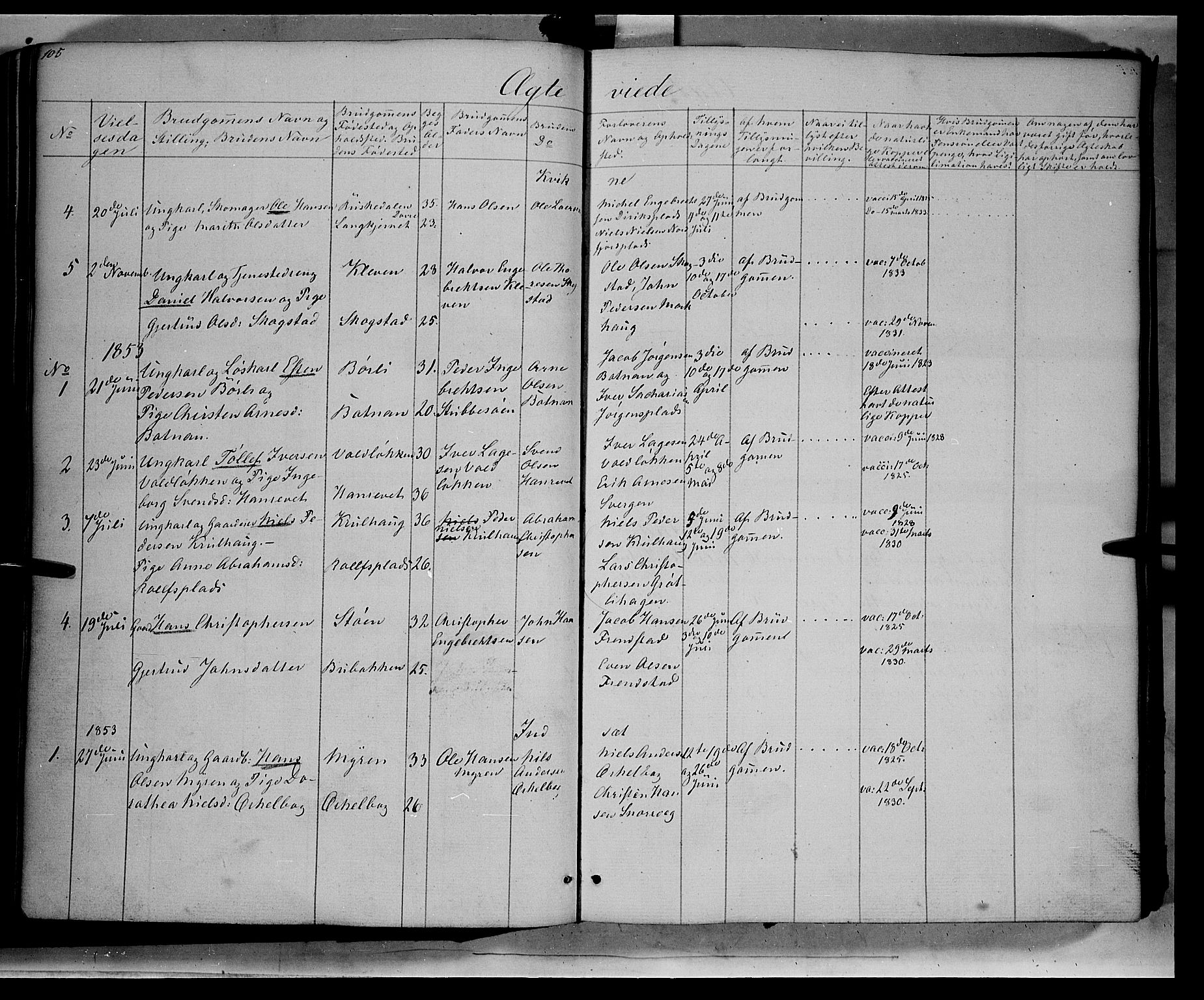 Kvikne prestekontor, AV/SAH-PREST-064/H/Ha/Haa/L0005: Parish register (official) no. 5, 1841-1862, p. 105