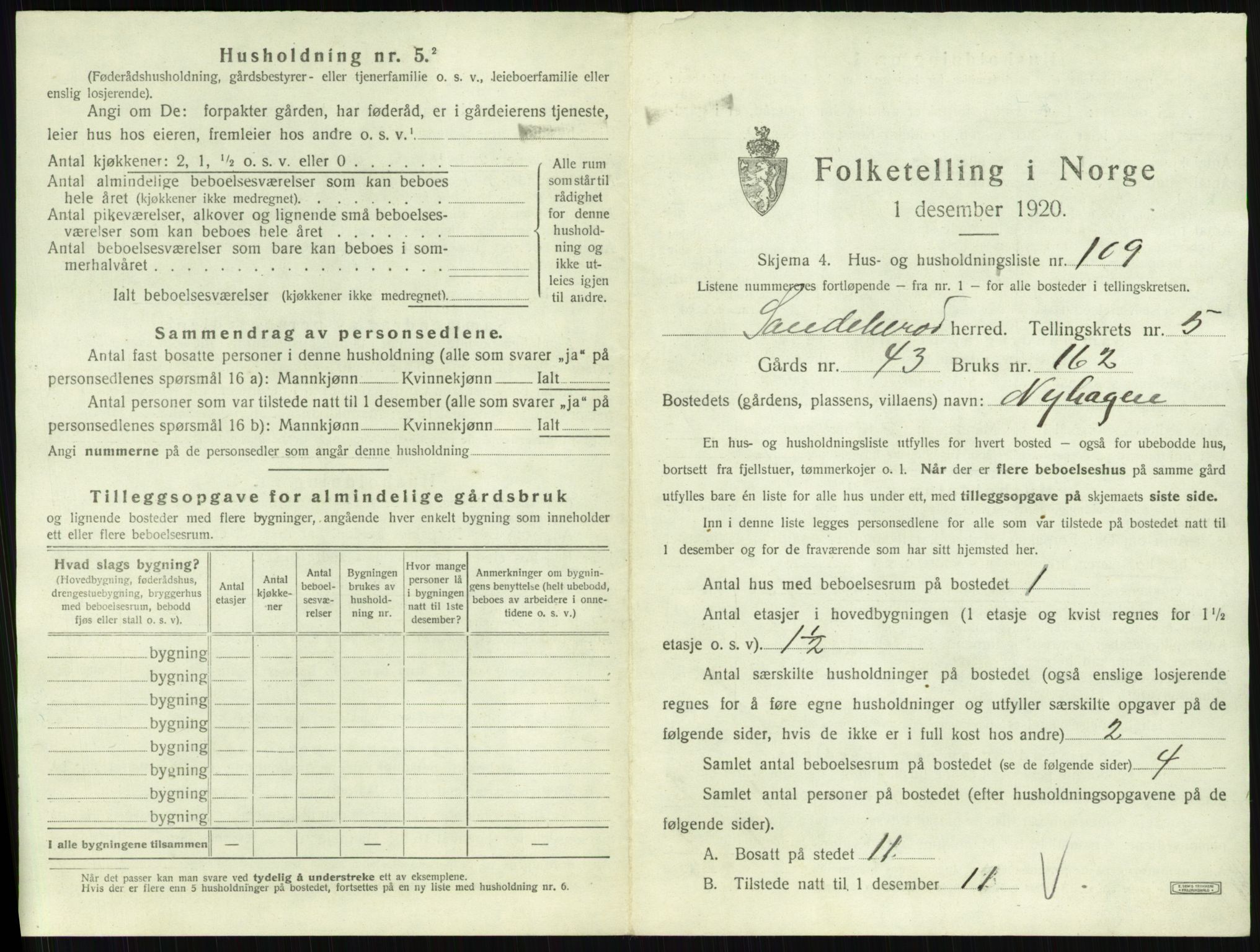 SAKO, 1920 census for Sandeherred, 1920, p. 1107