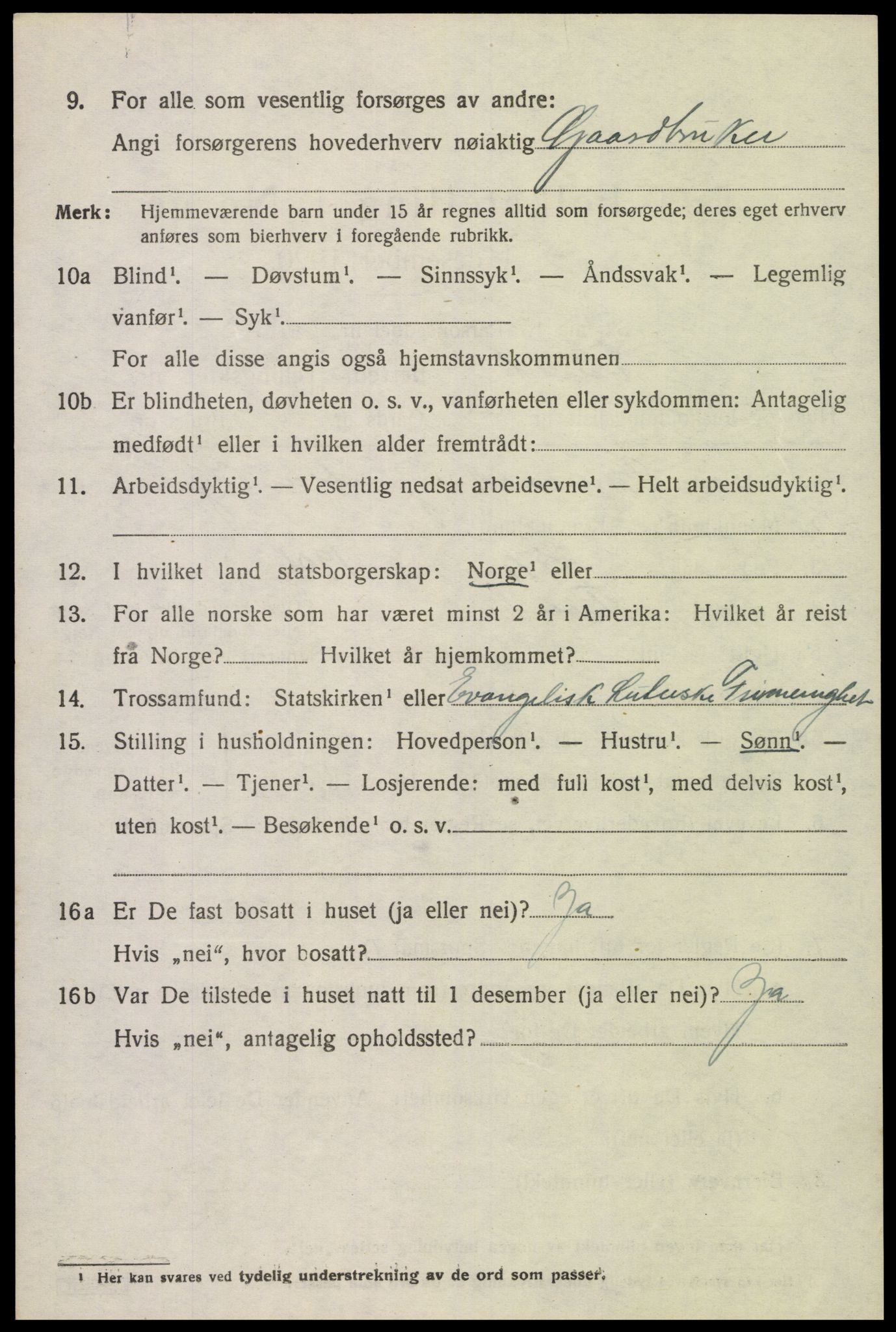 SAK, 1920 census for Tveit, 1920, p. 3189