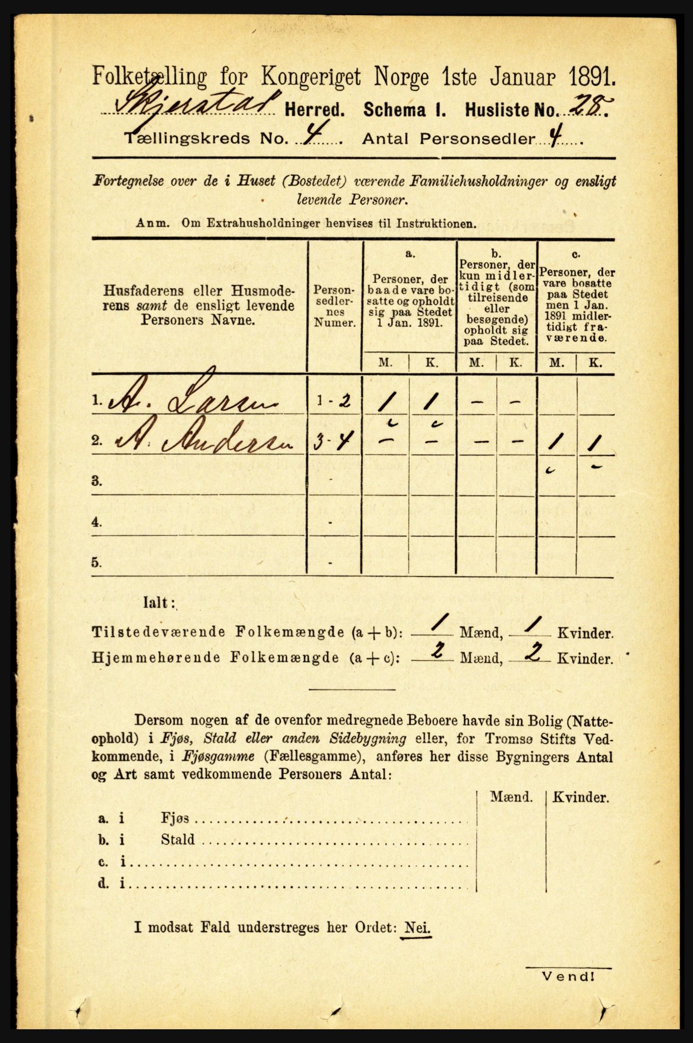 RA, 1891 census for 1842 Skjerstad, 1891, p. 1089