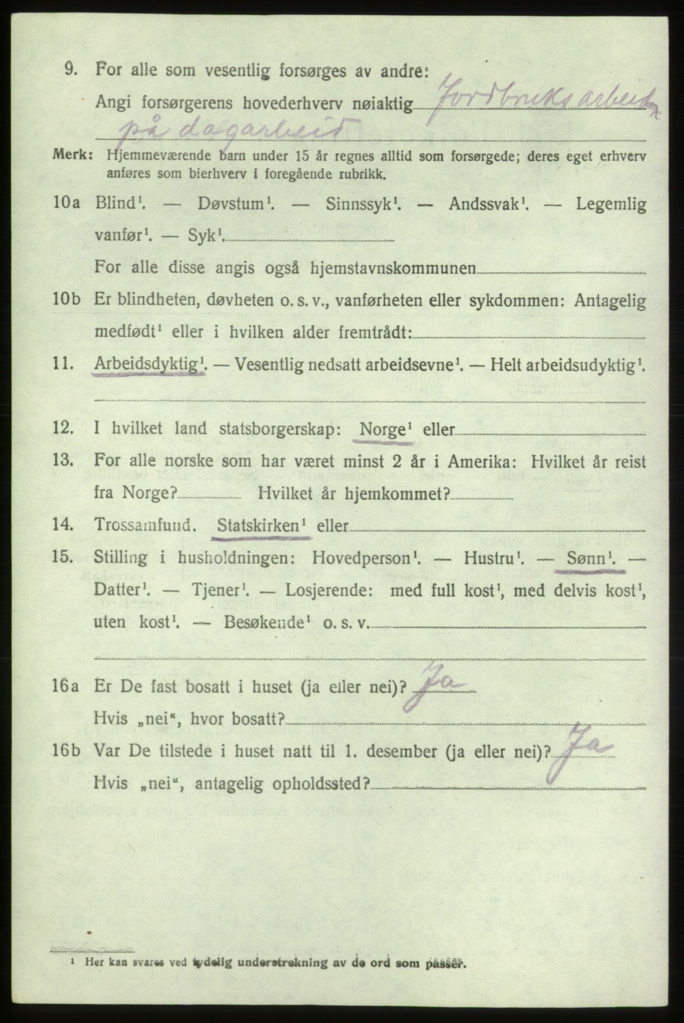 SAB, 1920 census for Sveio, 1920, p. 1299