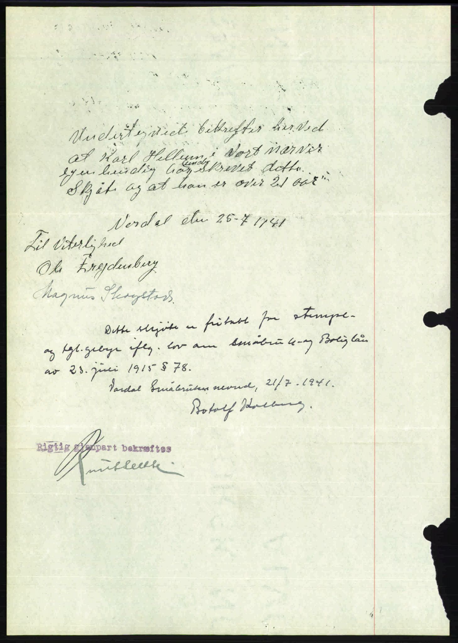 Toten tingrett, SAH/TING-006/H/Hb/Hbc/L0008: Mortgage book no. Hbc-08, 1941-1941, Diary no: : 1508/1941