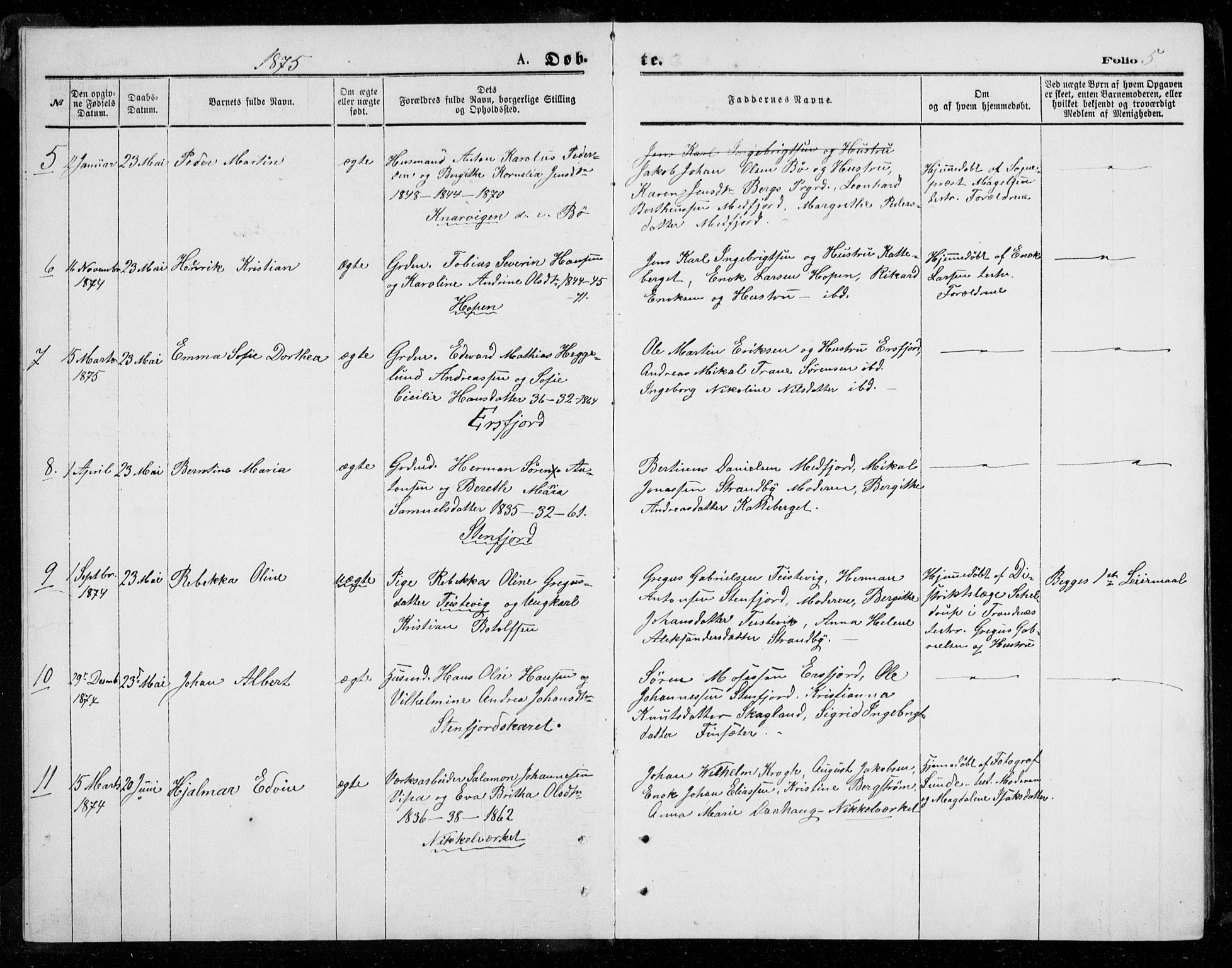 Berg sokneprestkontor, AV/SATØ-S-1318/G/Ga/Gab/L0003klokker: Parish register (copy) no. 3, 1874-1886, p. 5