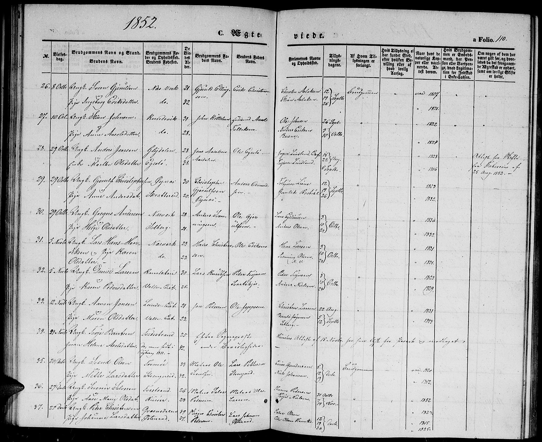 Holt sokneprestkontor, AV/SAK-1111-0021/F/Fb/L0007: Parish register (copy) no. B 7, 1849-1858, p. 110