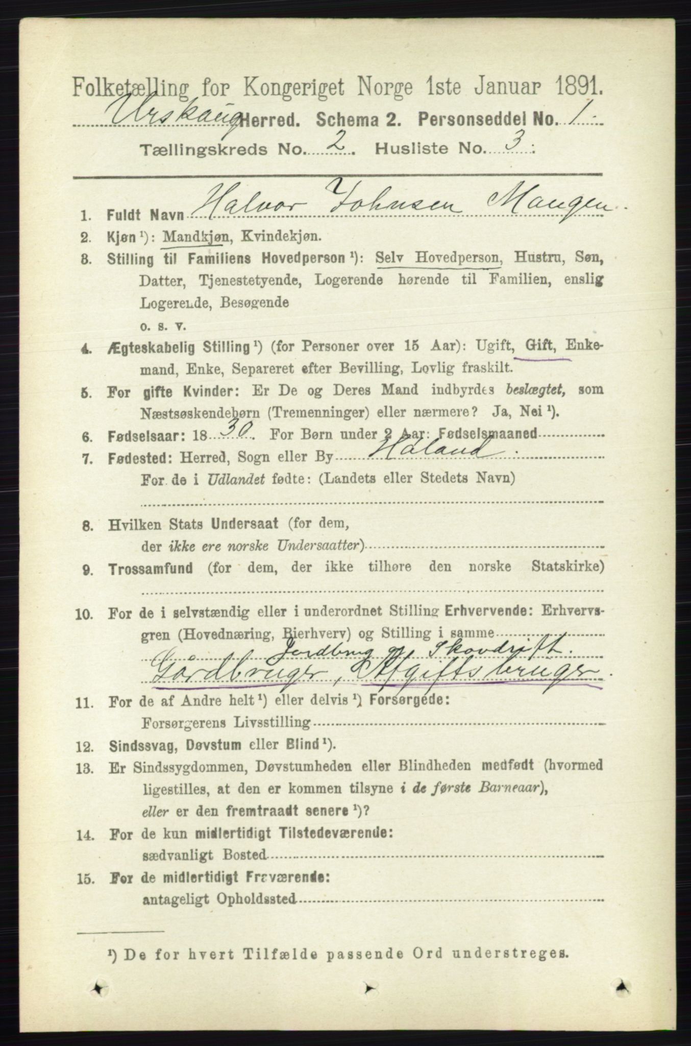 RA, 1891 census for 0224 Aurskog, 1891, p. 200
