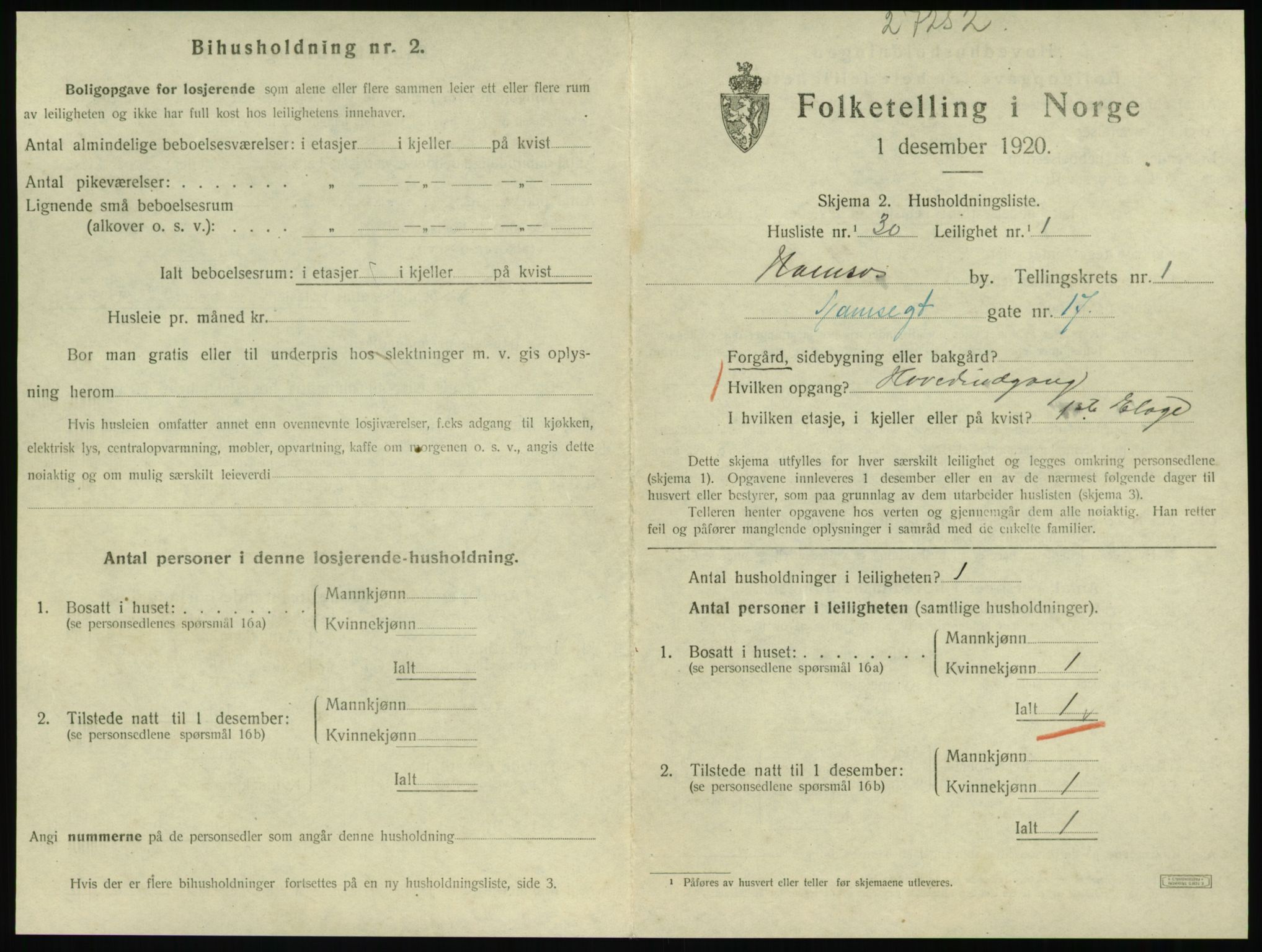 SAT, 1920 census for Namsos, 1920, p. 873
