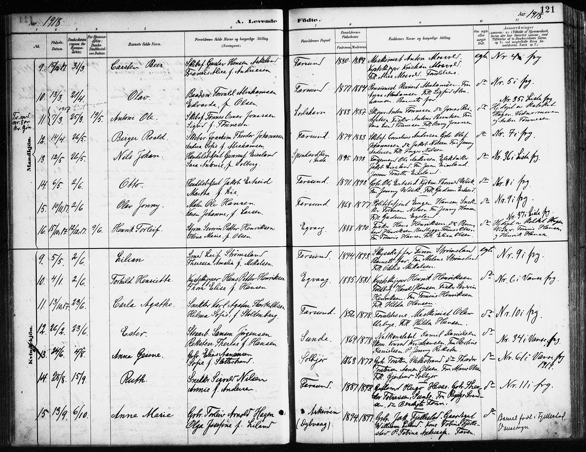 Farsund sokneprestkontor, SAK/1111-0009/F/Fa/L0006: Parish register (official) no. A 6, 1887-1920, p. 121