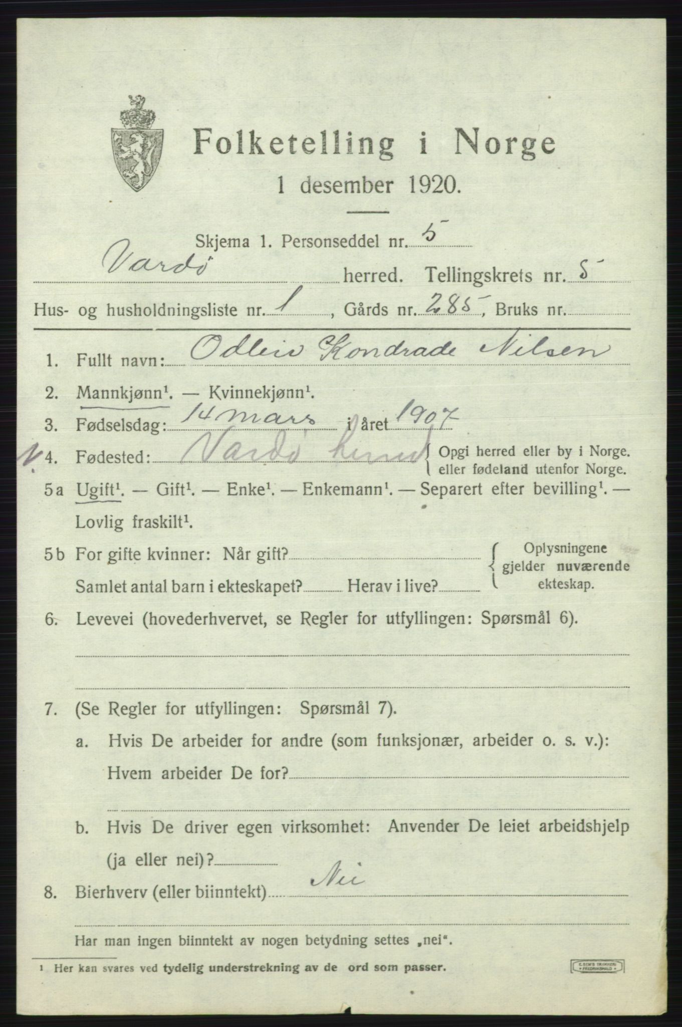 SATØ, 1920 census for Vardø rural district, 1920, p. 2594