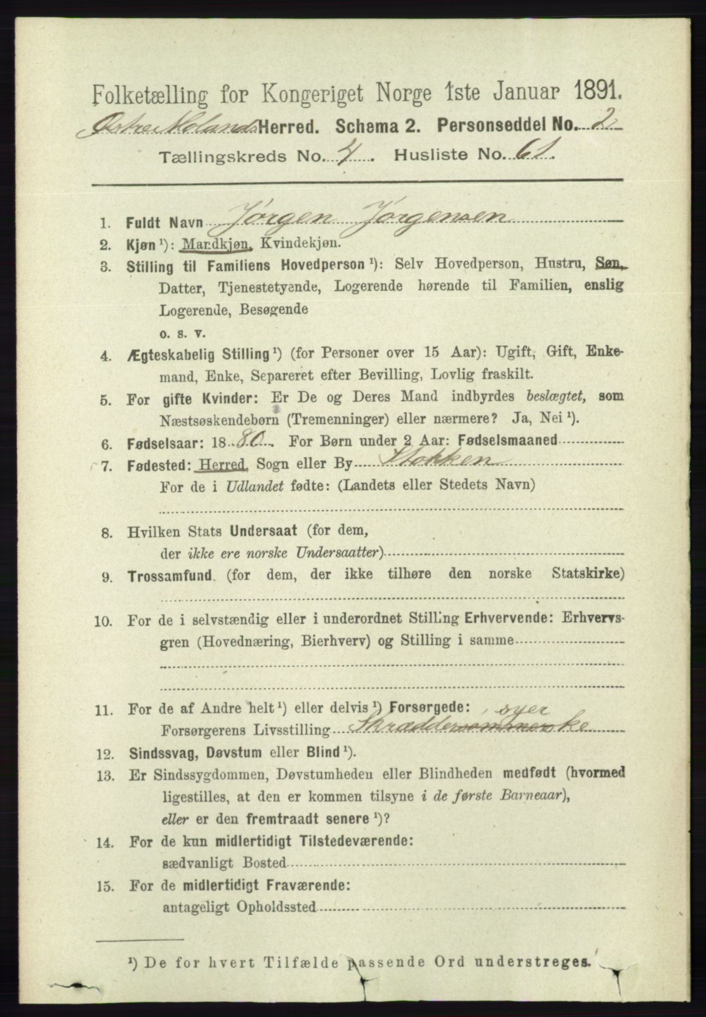 RA, 1891 census for 0918 Austre Moland, 1891, p. 2386