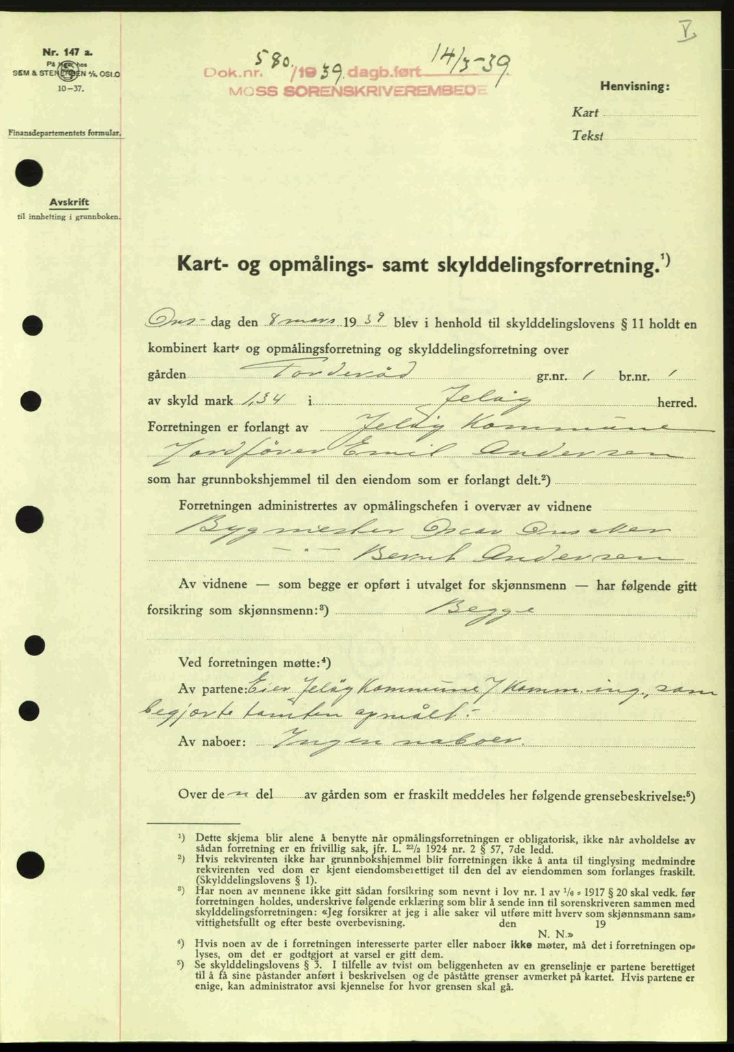 Moss sorenskriveri, SAO/A-10168: Mortgage book no. A5, 1938-1939, Diary no: : 580/1939