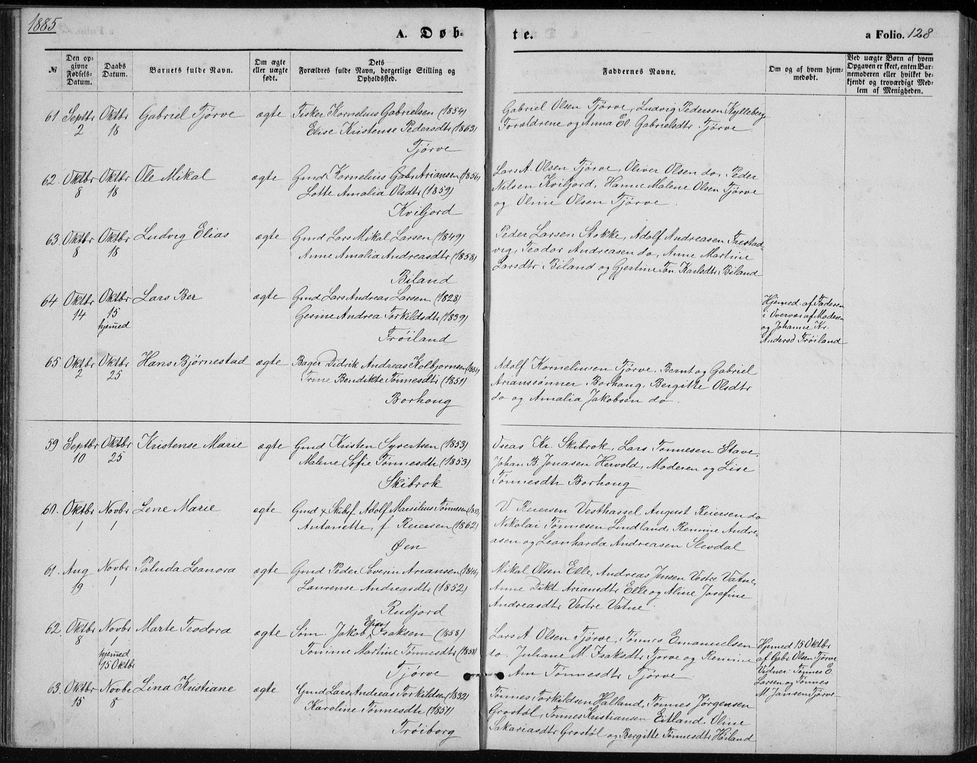 Lista sokneprestkontor, AV/SAK-1111-0027/F/Fb/L0004: Parish register (copy) no. B 4, 1877-1891, p. 128