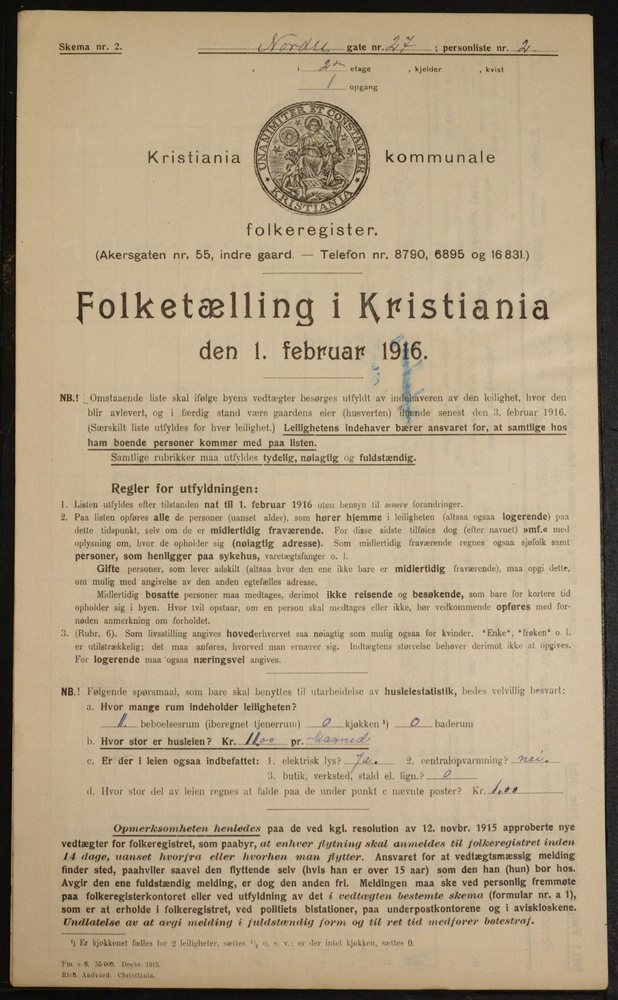 OBA, Municipal Census 1916 for Kristiania, 1916, p. 75099