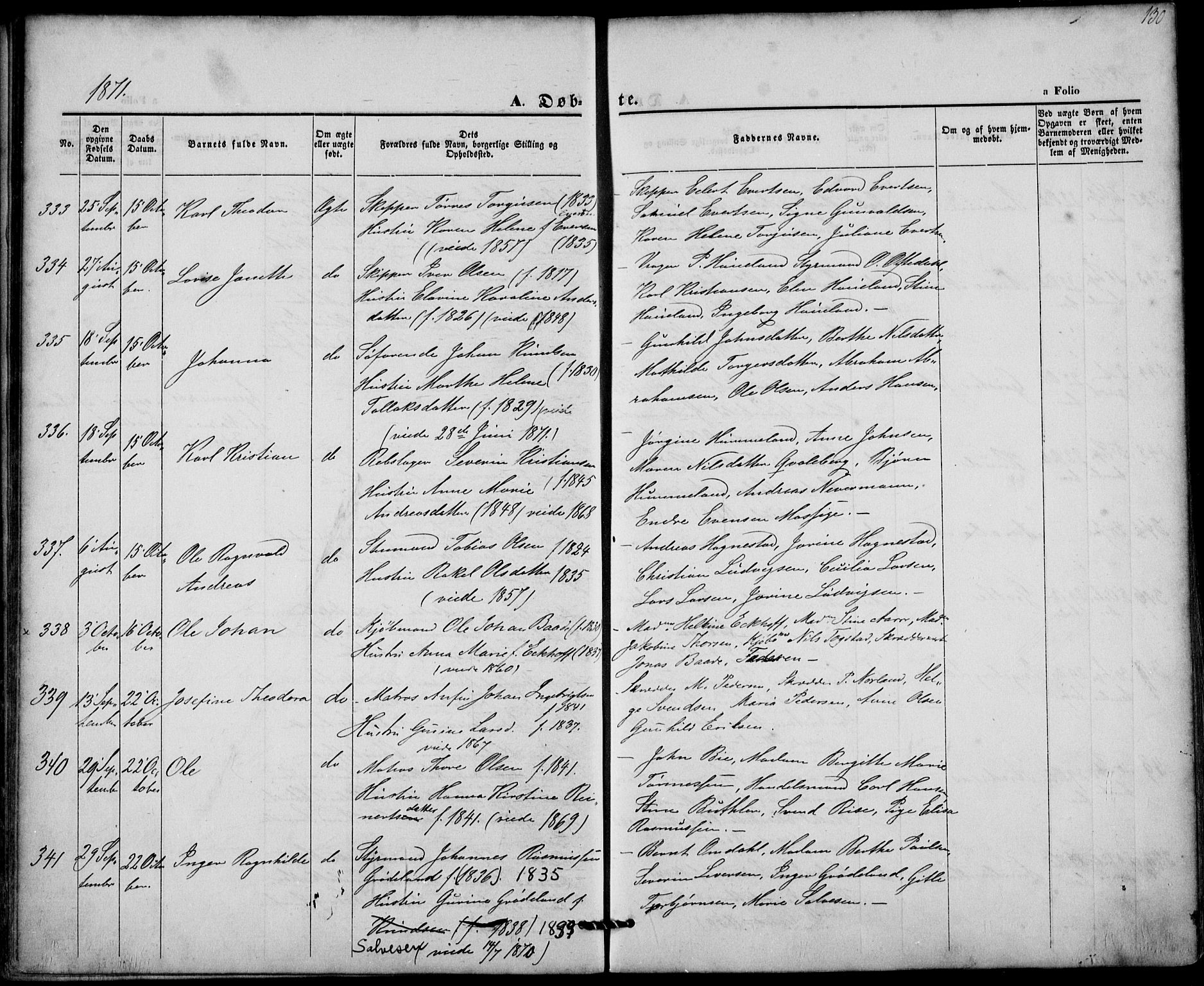 St. Petri sokneprestkontor, SAST/A-101813/001/30/30BA/L0008: Parish register (official) no. A 8, 1868-1876, p. 130