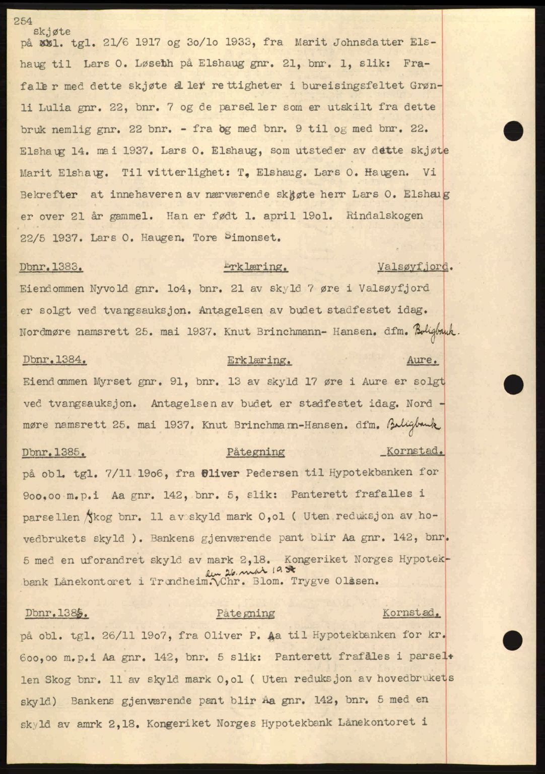 Nordmøre sorenskriveri, AV/SAT-A-4132/1/2/2Ca: Mortgage book no. C80, 1936-1939, Diary no: : 1383/1937