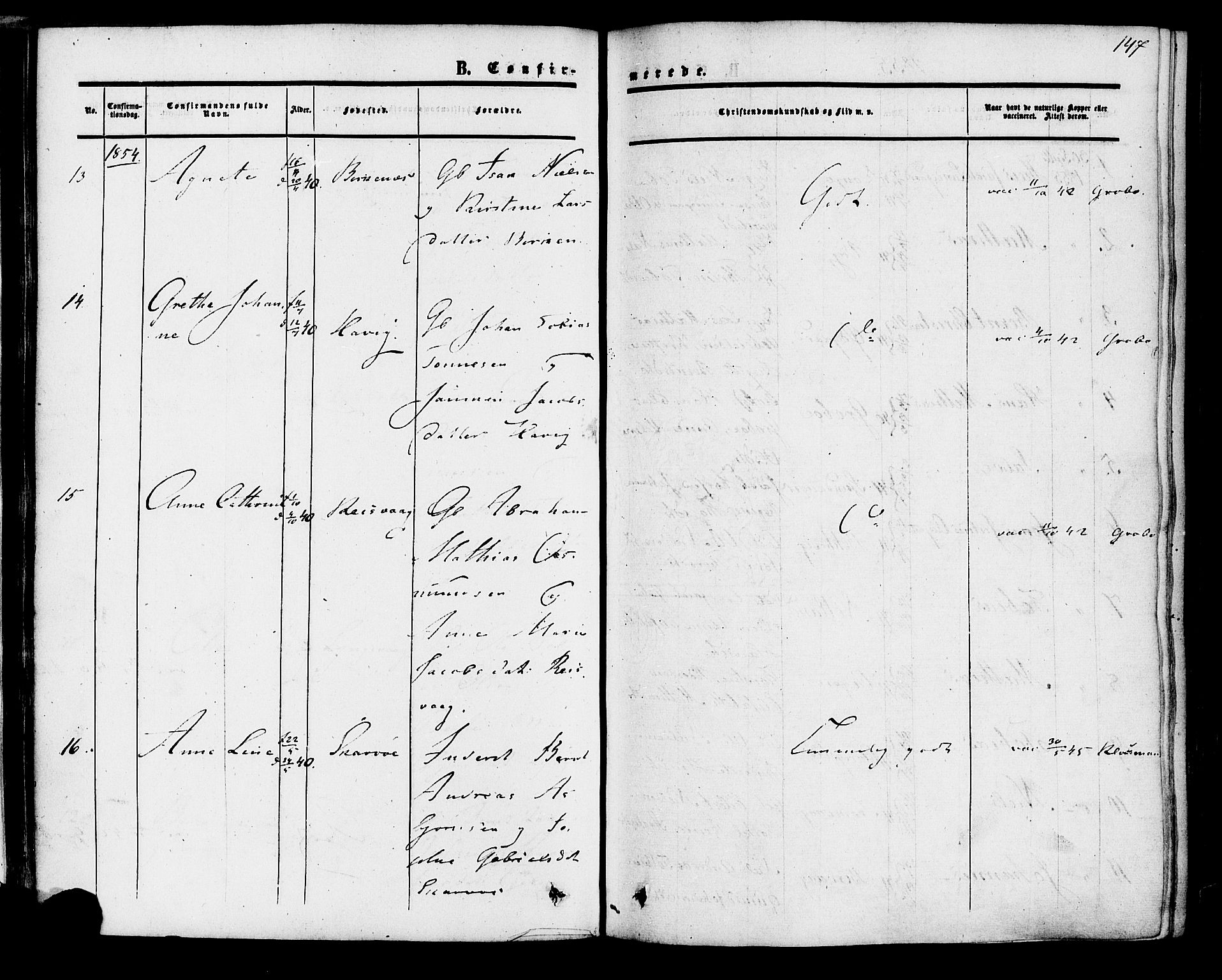 Herad sokneprestkontor, AV/SAK-1111-0018/F/Fa/Fab/L0004: Parish register (official) no. A 4, 1853-1885, p. 147