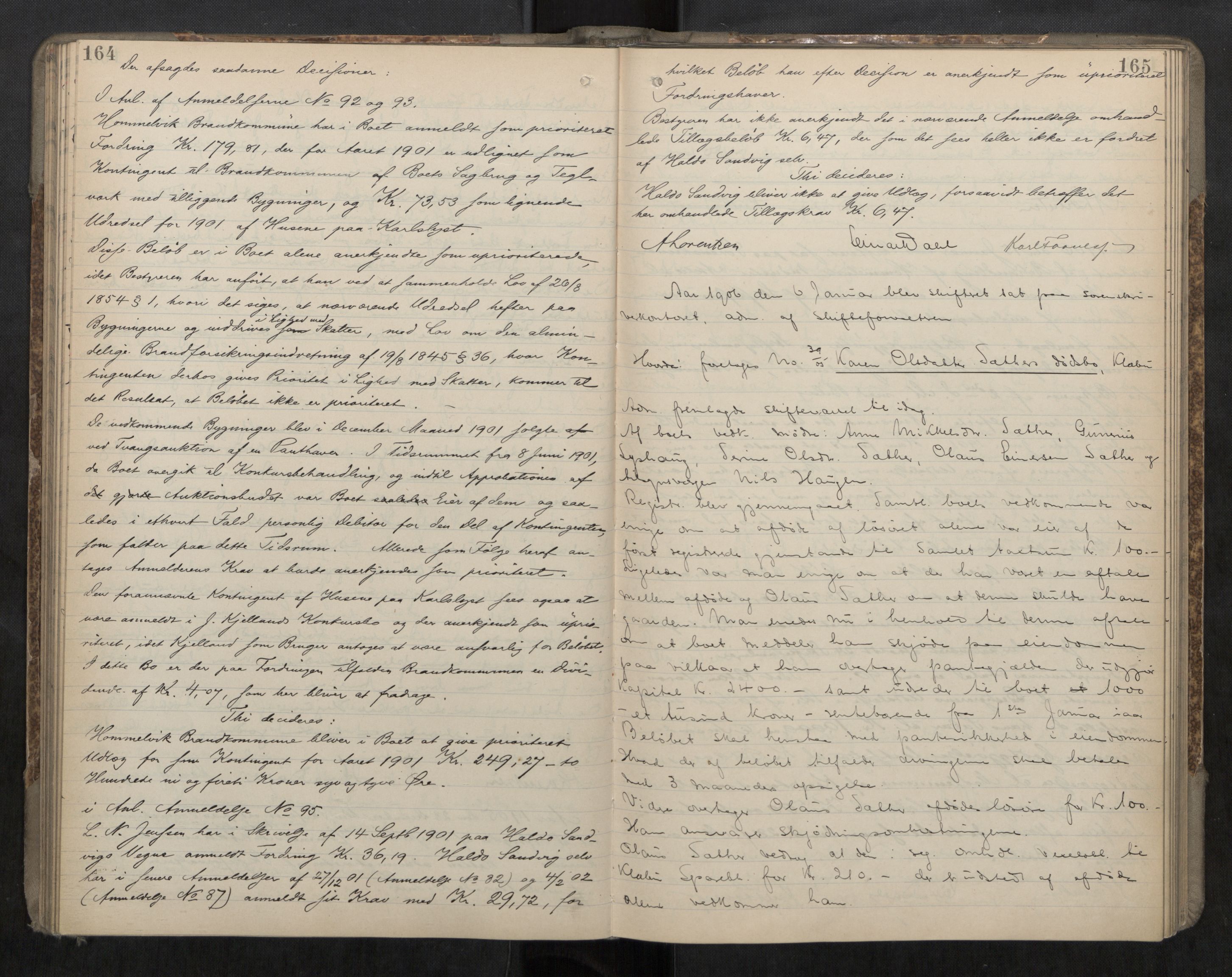 Strinda og Selbu sorenskriveri, AV/SAT-A-0015/3/3B/L0009: Skifteforhandlingsprot. 9 9, 1904-1908, p. 164-165