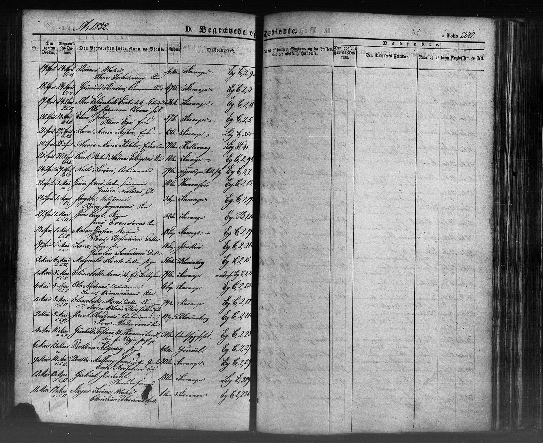 Domkirken sokneprestkontor, SAST/A-101812/001/30/30BB/L0009: Parish register (copy) no. B 9, 1850-1858, p. 320
