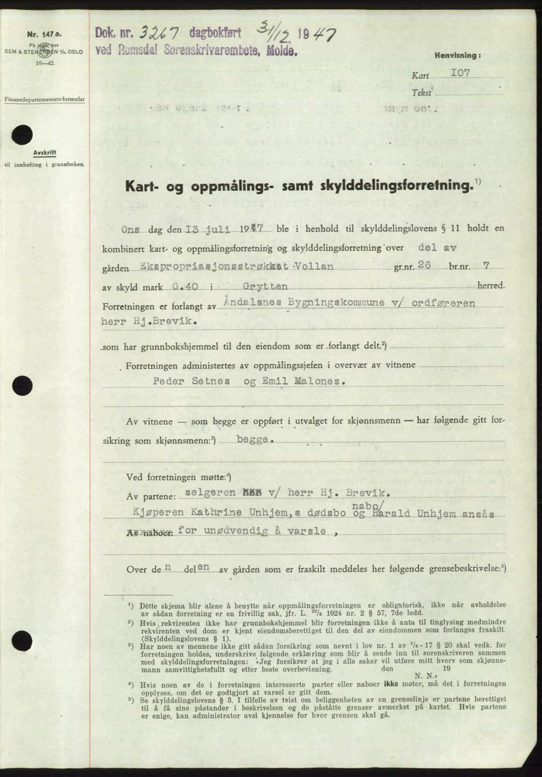 Romsdal sorenskriveri, SAT/A-4149/1/2/2C: Mortgage book no. A24, 1947-1947, Diary no: : 3267/1947