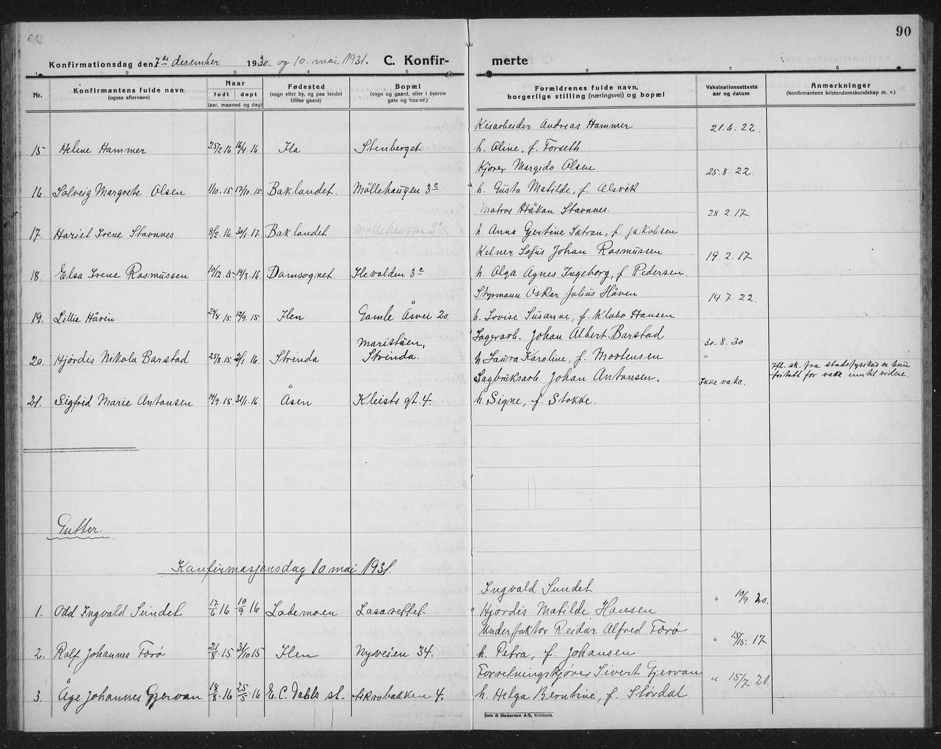 Ministerialprotokoller, klokkerbøker og fødselsregistre - Sør-Trøndelag, SAT/A-1456/603/L0175: Parish register (copy) no. 603C03, 1923-1941, p. 90