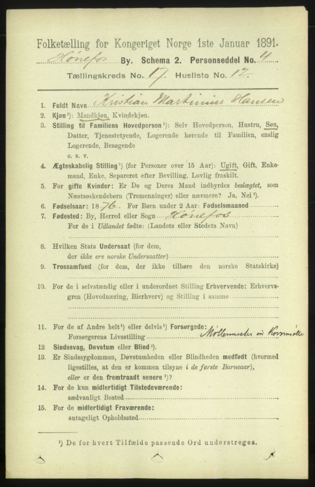 RA, 1891 census for 0601 Hønefoss, 1891, p. 1946