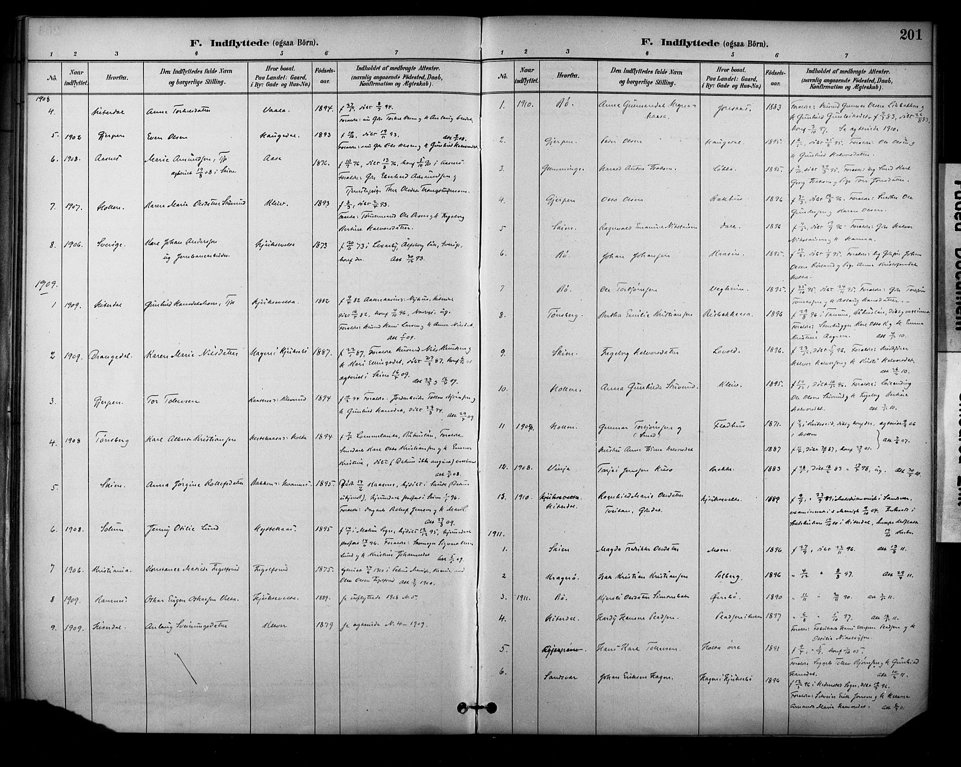 Sauherad kirkebøker, SAKO/A-298/F/Fa/L0009: Parish register (official) no. I 9, 1887-1912, p. 201