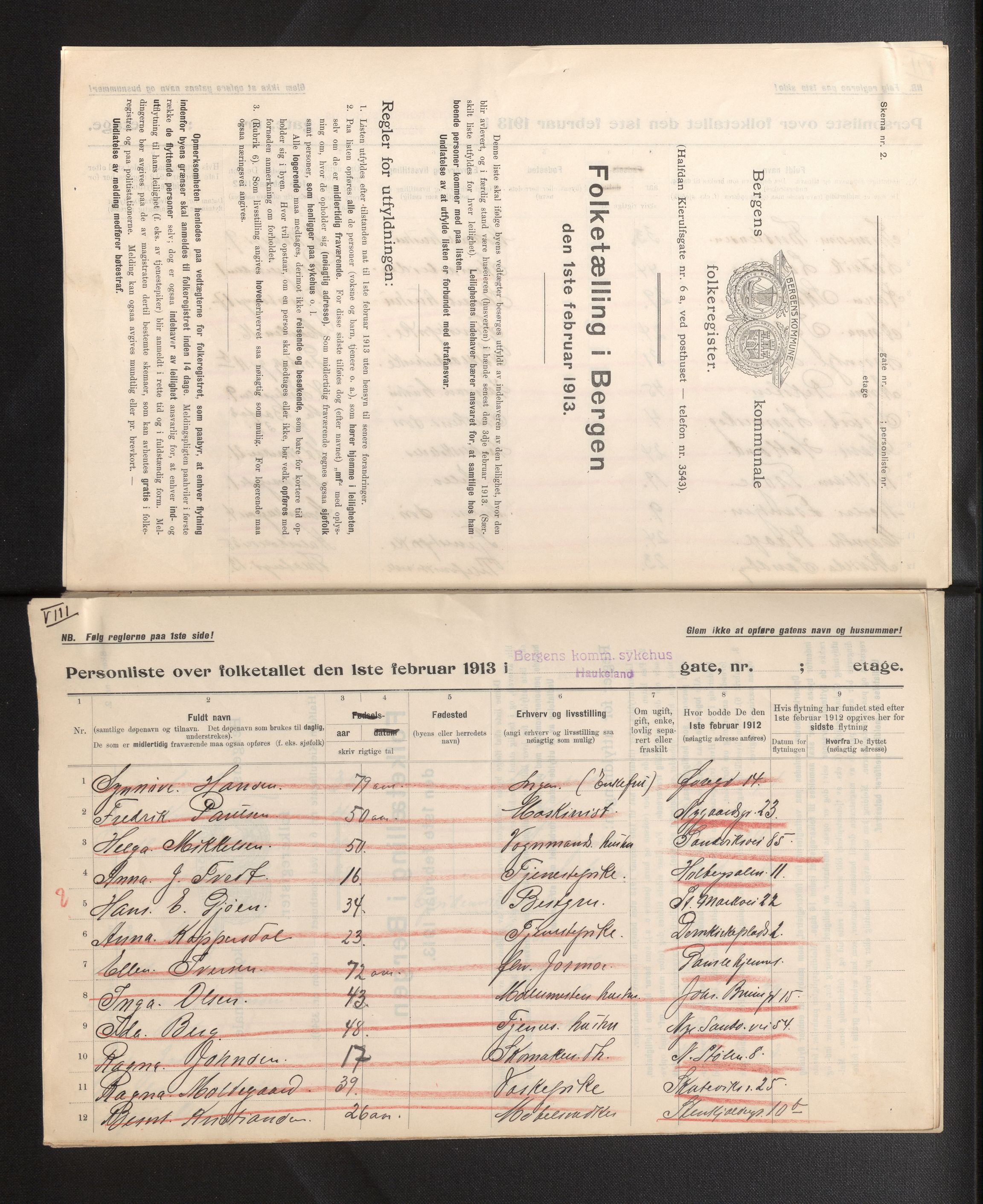 SAB, Municipal Census 1913 for Bergen, 1913, p. 11