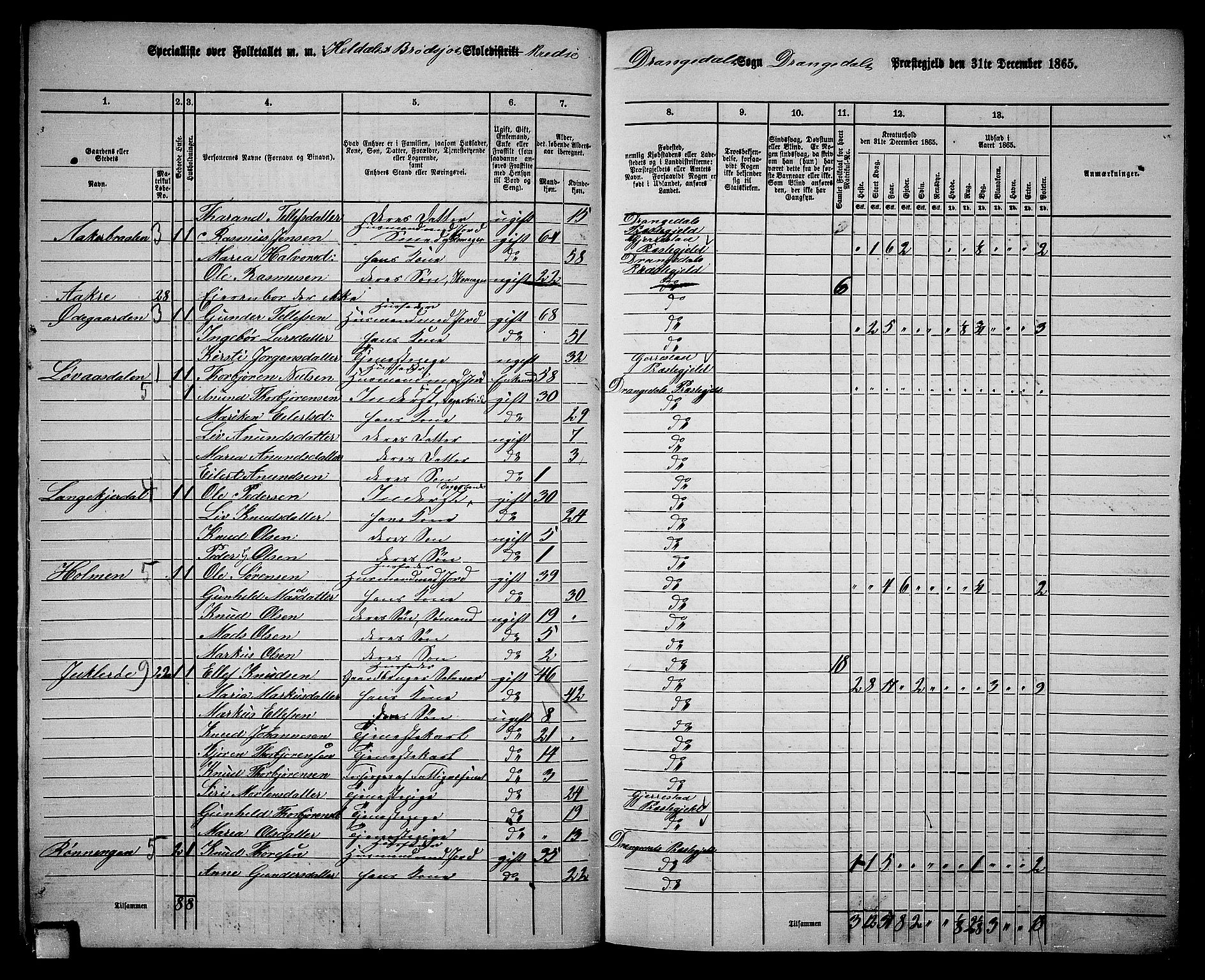 RA, 1865 census for Drangedal, 1865, p. 15