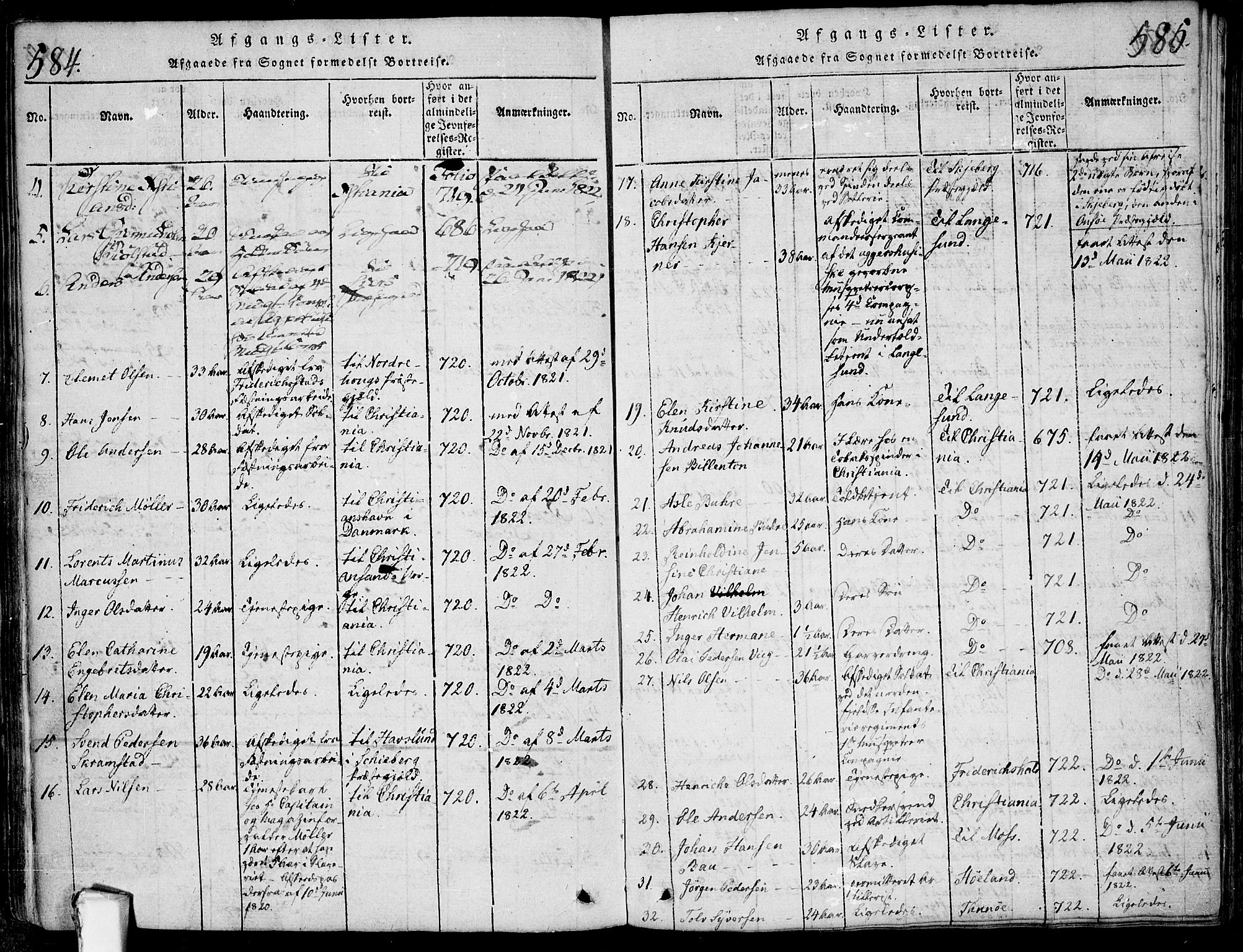 Fredrikstad prestekontor Kirkebøker, SAO/A-11082/F/Fa/L0004: Parish register (official) no. 4, 1816-1834, p. 584-585