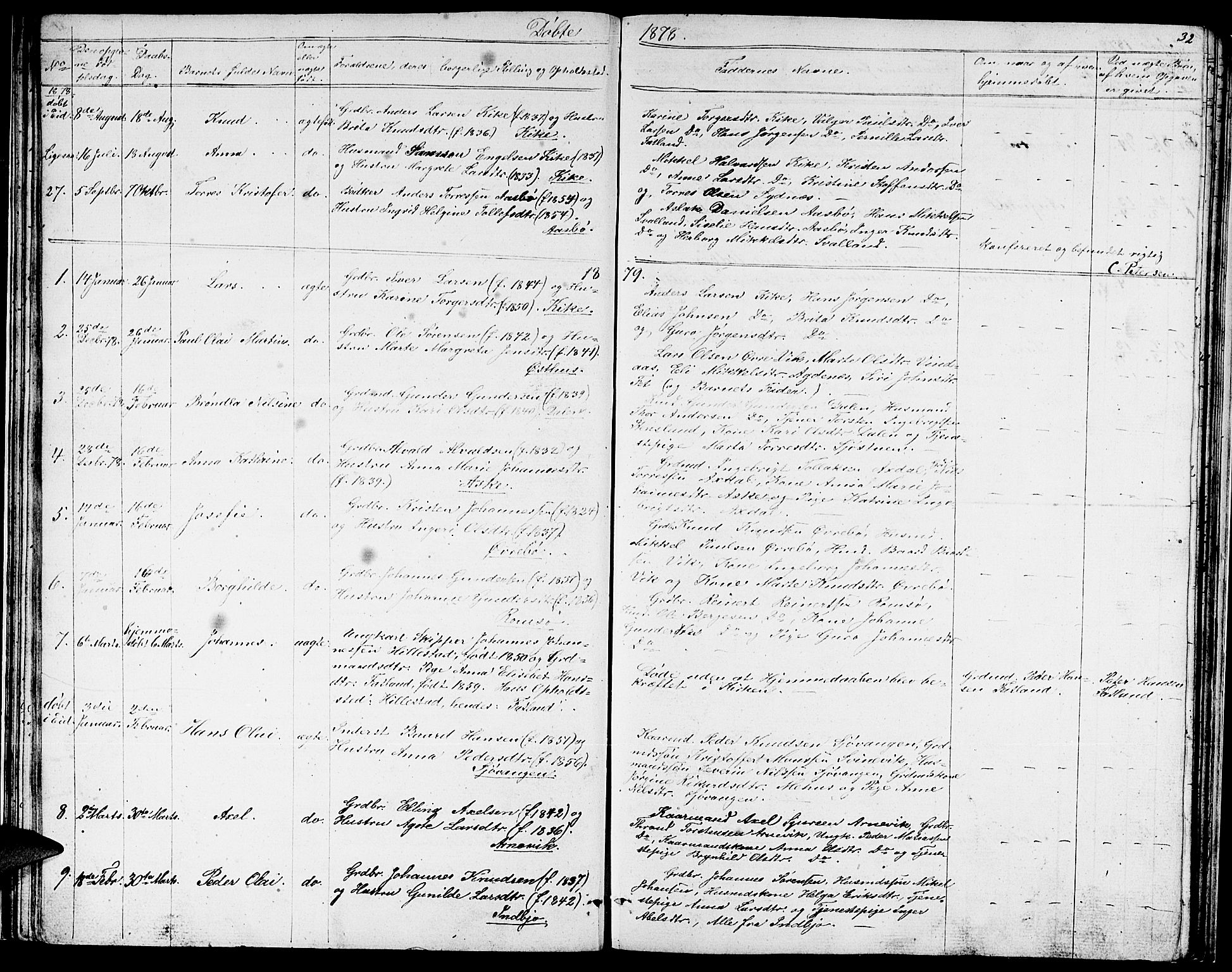 Fjelberg sokneprestembete, SAB/A-75201/H/Hab: Parish register (copy) no. A 3, 1865-1887, p. 32