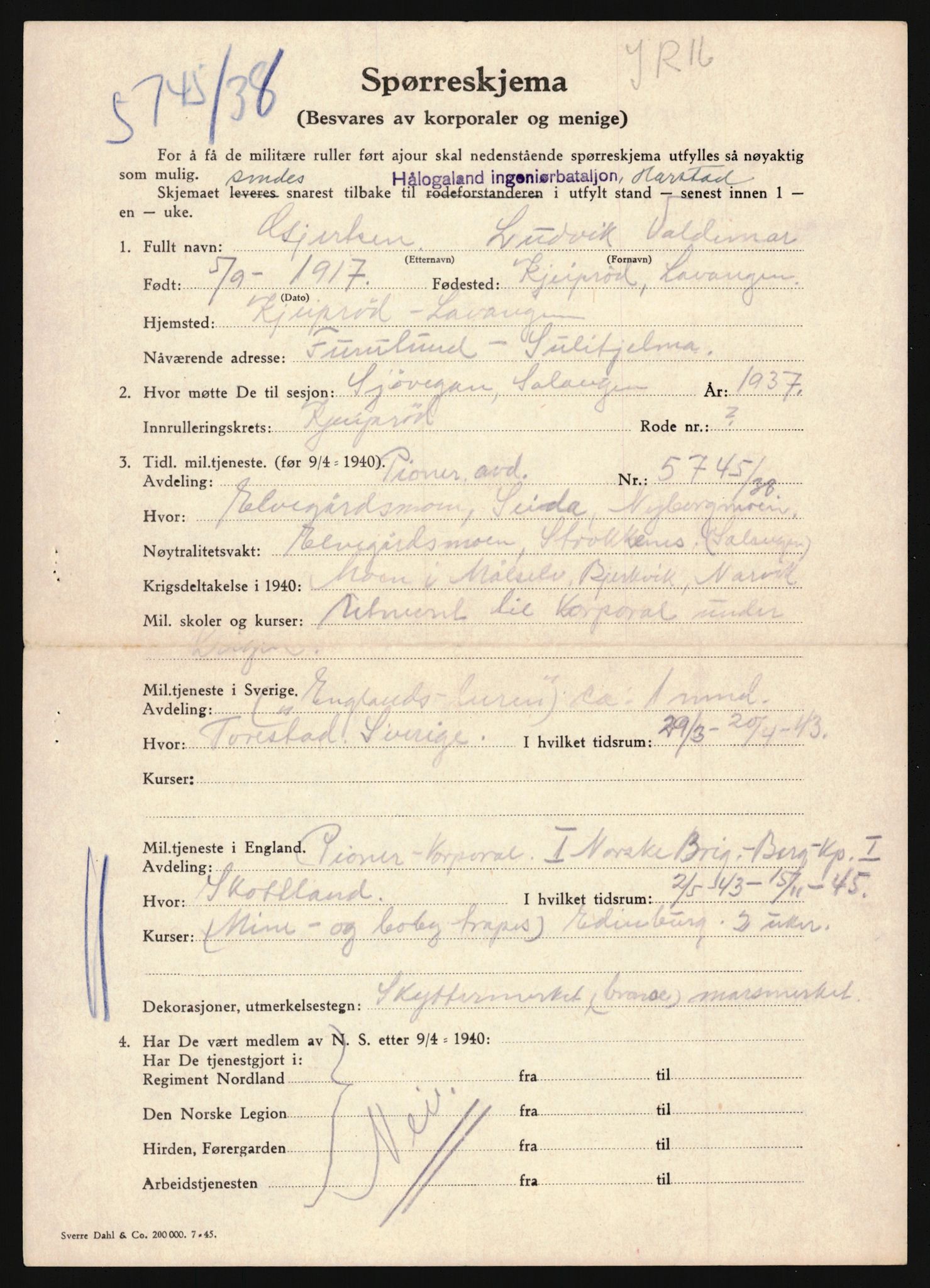 Forsvaret, Troms infanteriregiment nr. 16, AV/RA-RAFA-3146/P/Pa/L0022: Rulleblad for regimentets menige mannskaper, årsklasse 1938, 1938, p. 333