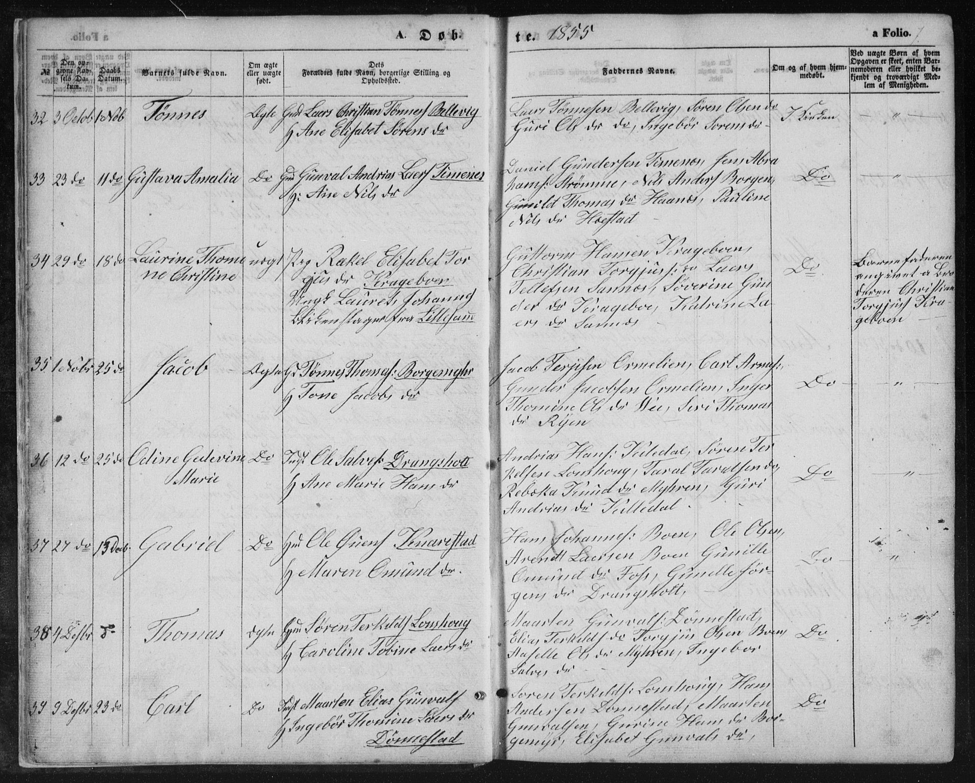 Tveit sokneprestkontor, SAK/1111-0043/F/Fb/L0003: Parish register (copy) no. B 3, 1854-1886, p. 7