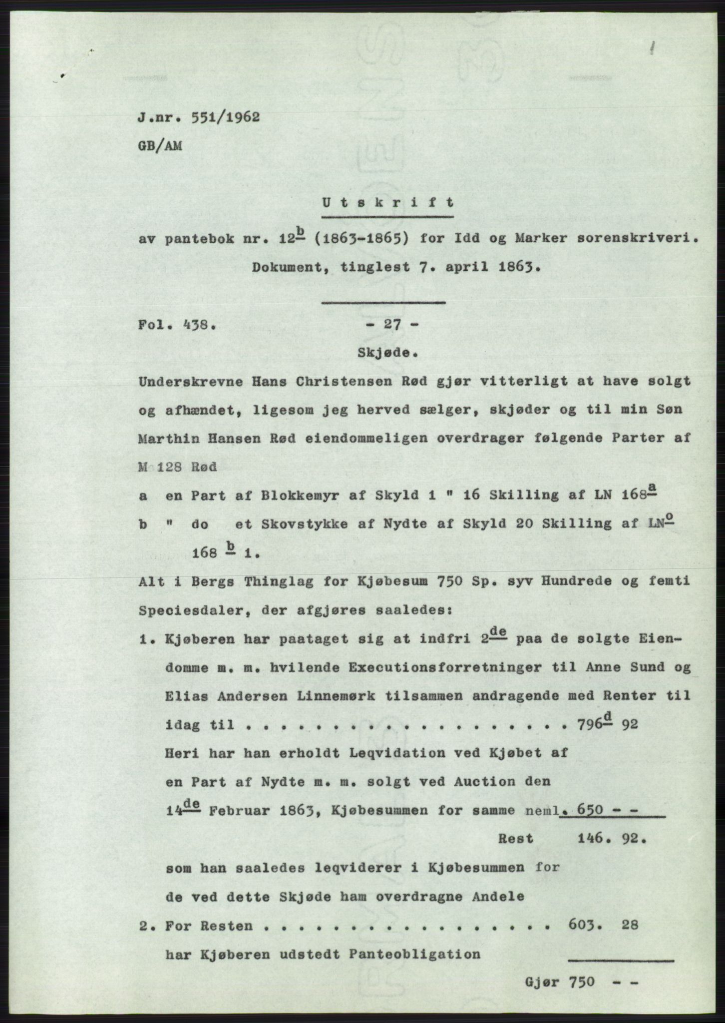Statsarkivet i Oslo, AV/SAO-A-10621/Z/Zd/L0015: Avskrifter, j.nr 2-699/1962, 1962, p. 226