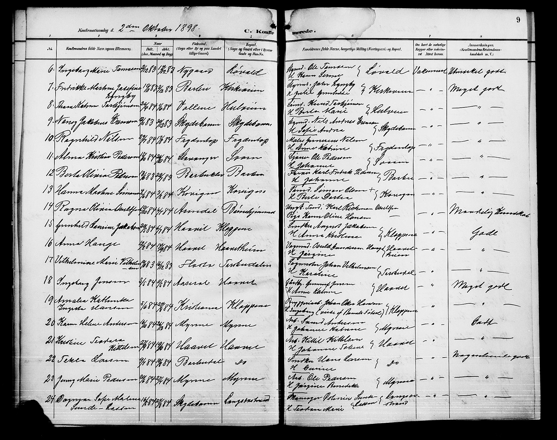 Barbu sokneprestkontor, AV/SAK-1111-0003/F/Fb/L0003: Parish register (copy) no. B 3, 1897-1911, p. 9