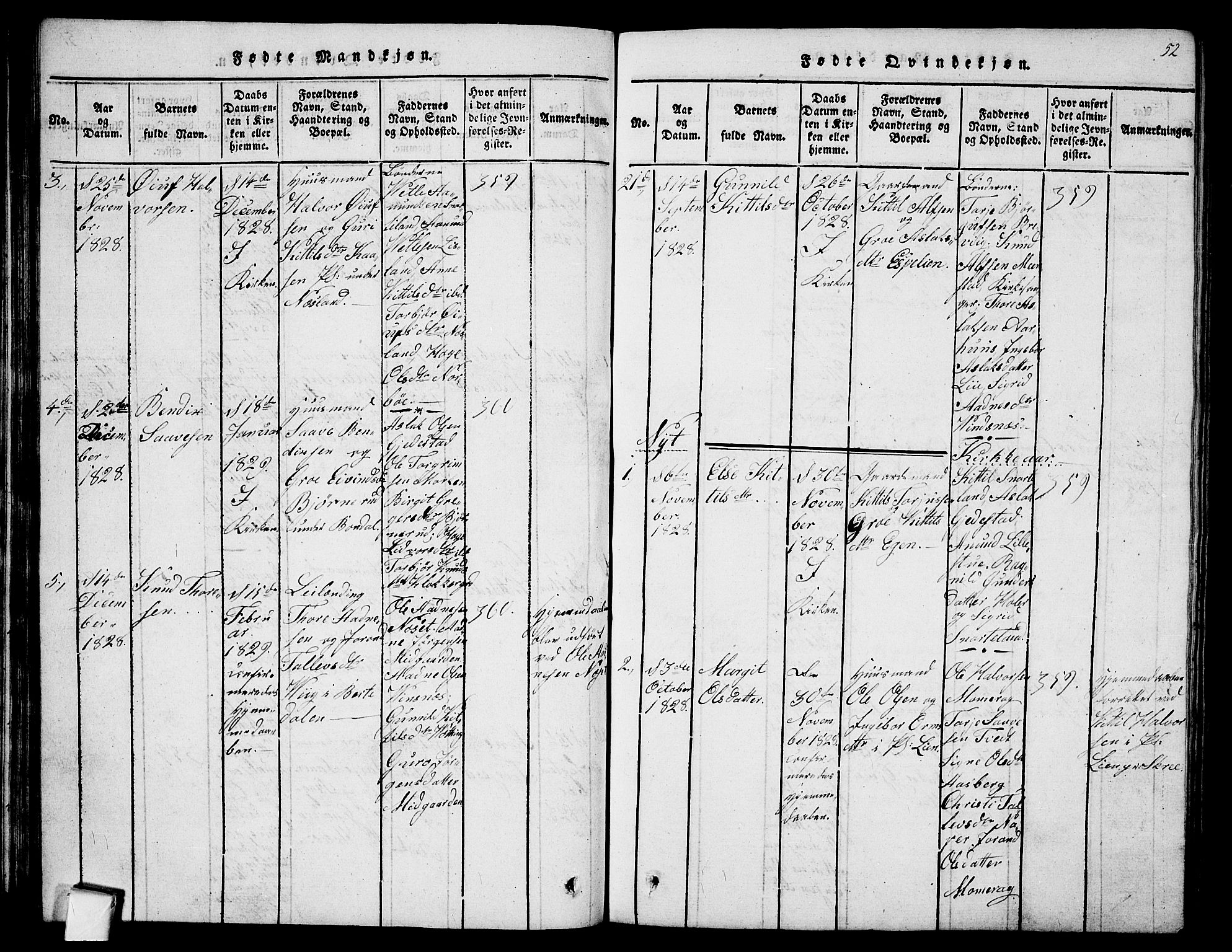 Fyresdal kirkebøker, SAKO/A-263/G/Ga/L0001: Parish register (copy) no. I 1, 1816-1840, p. 52