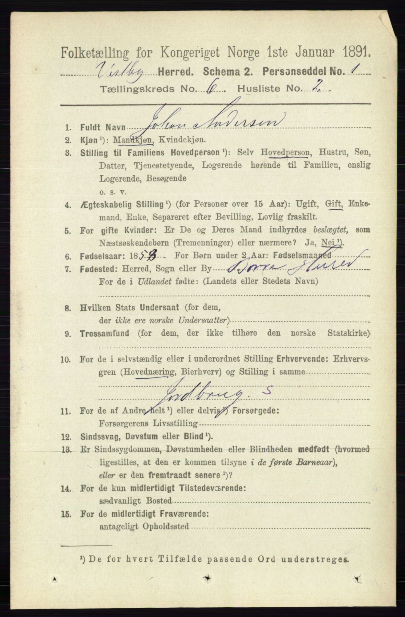 RA, 1891 census for 0211 Vestby, 1891, p. 2923