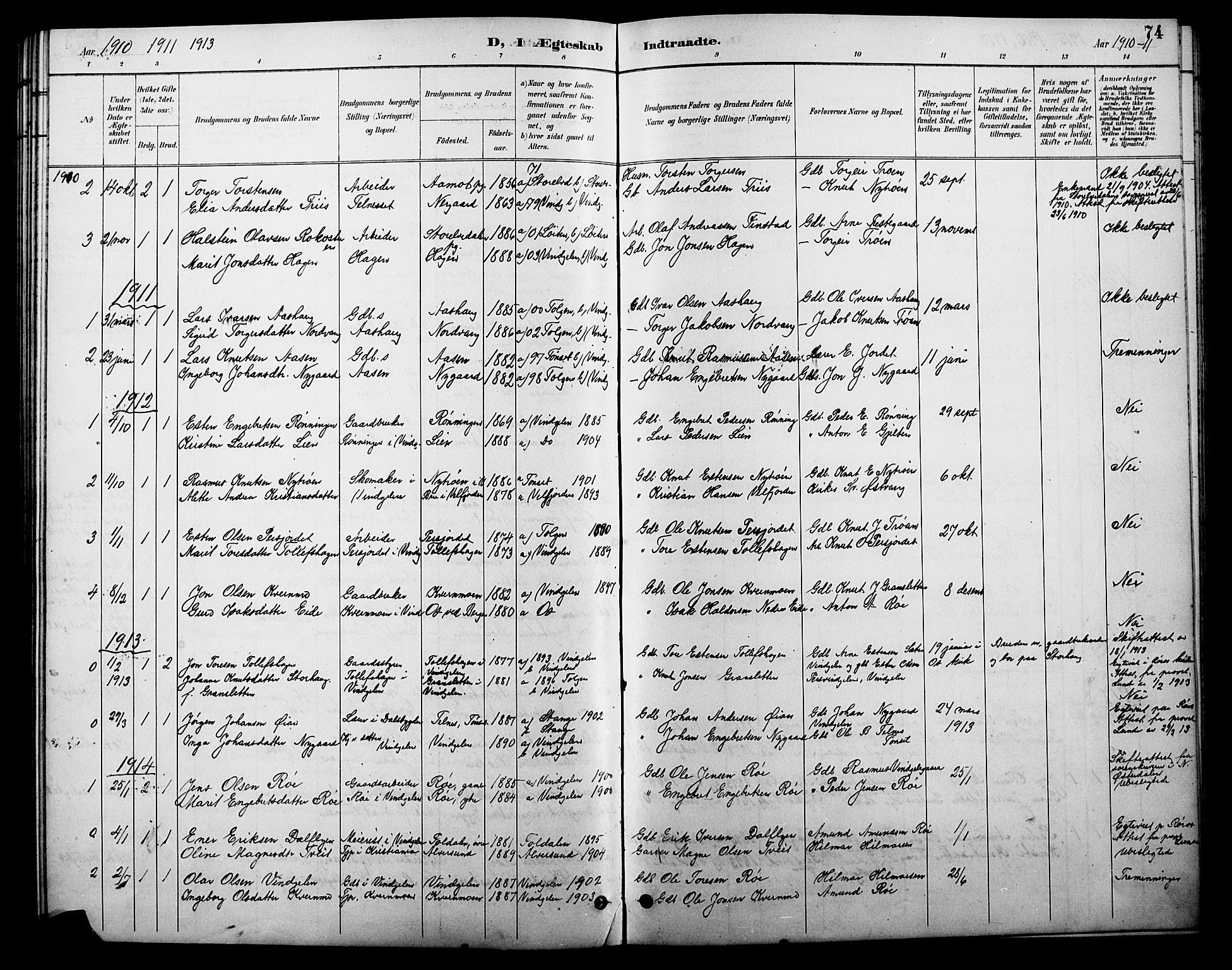 Tolga prestekontor, AV/SAH-PREST-062/L/L0010: Parish register (copy) no. 10, 1894-1918, p. 74