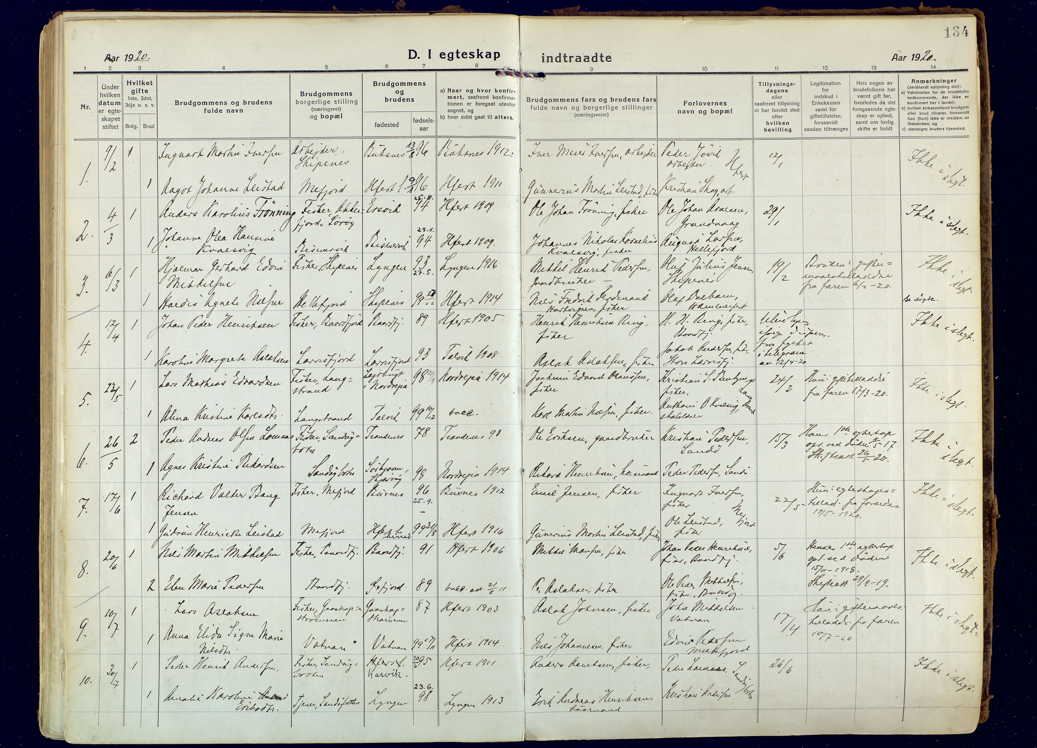 Hammerfest sokneprestkontor, AV/SATØ-S-1347/H/Ha/L0018.kirke: Parish register (official) no. 18, 1918-1933, p. 134