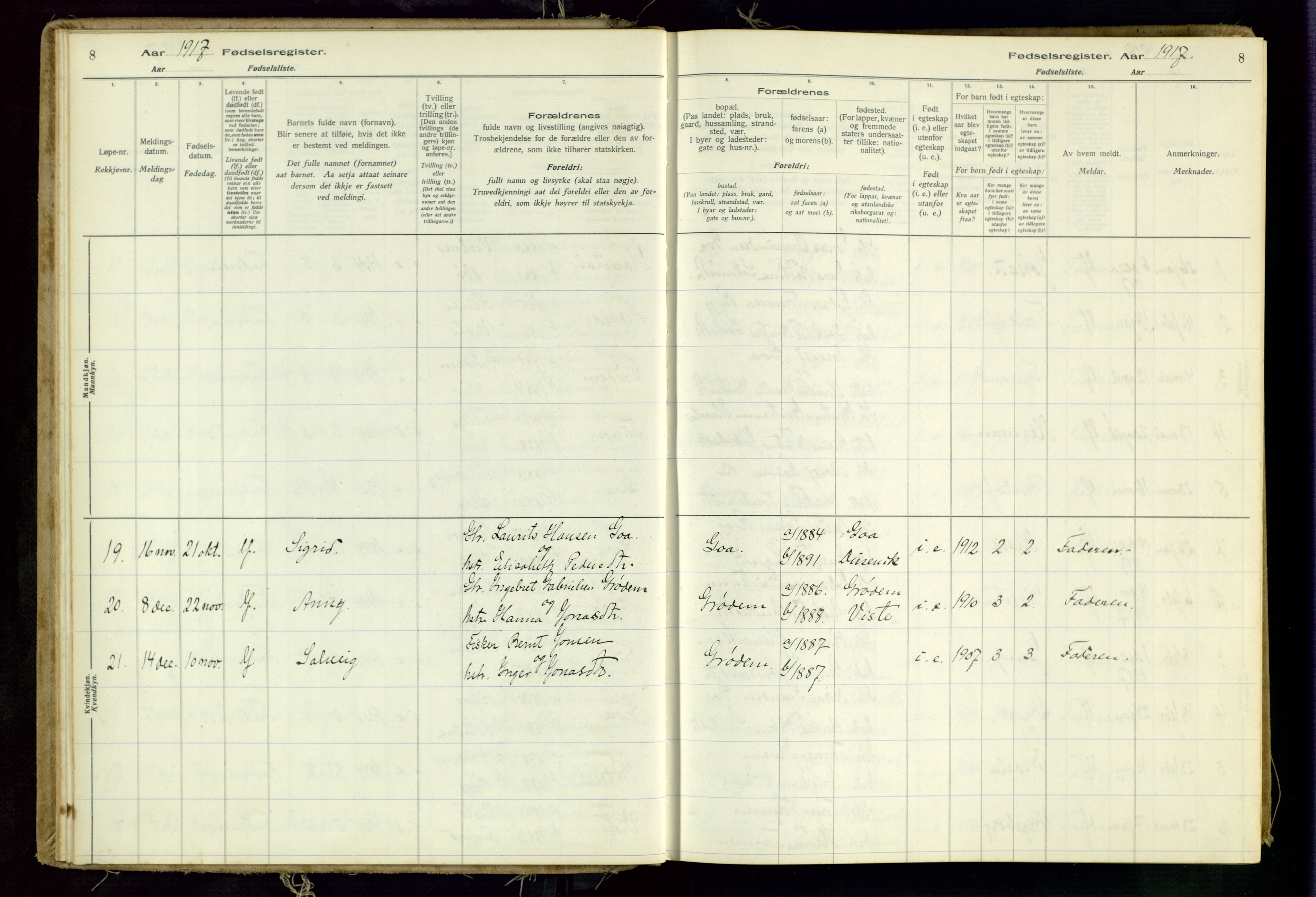 Hetland sokneprestkontor, SAST/A-101826/70/704BA/L0001: Birth register no. 1, 1916-1954, p. 8