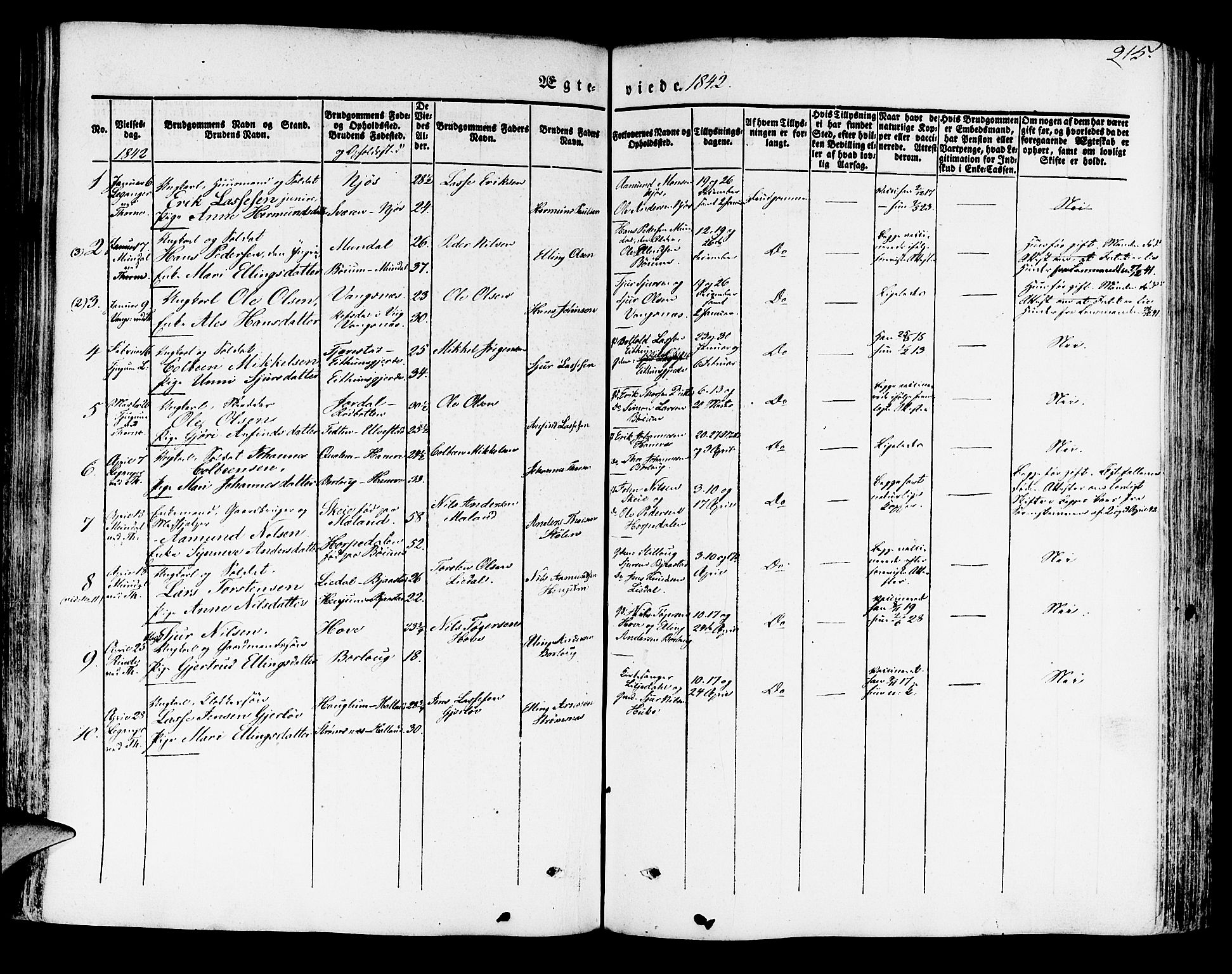 Leikanger sokneprestembete, AV/SAB-A-81001/H/Haa/Haaa/L0007: Parish register (official) no. A 7, 1838-1851, p. 215