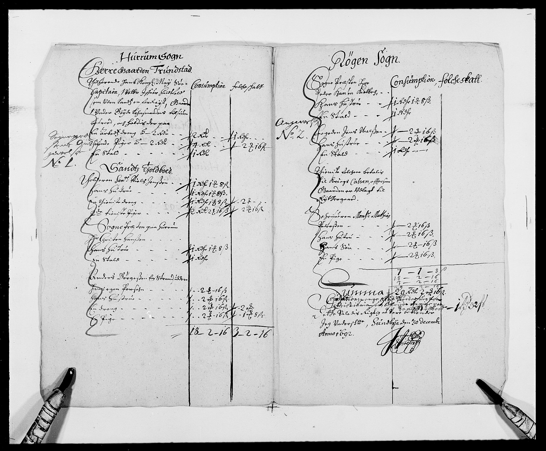 Rentekammeret inntil 1814, Reviderte regnskaper, Fogderegnskap, RA/EA-4092/R29/L1693: Fogderegnskap Hurum og Røyken, 1688-1693, p. 263