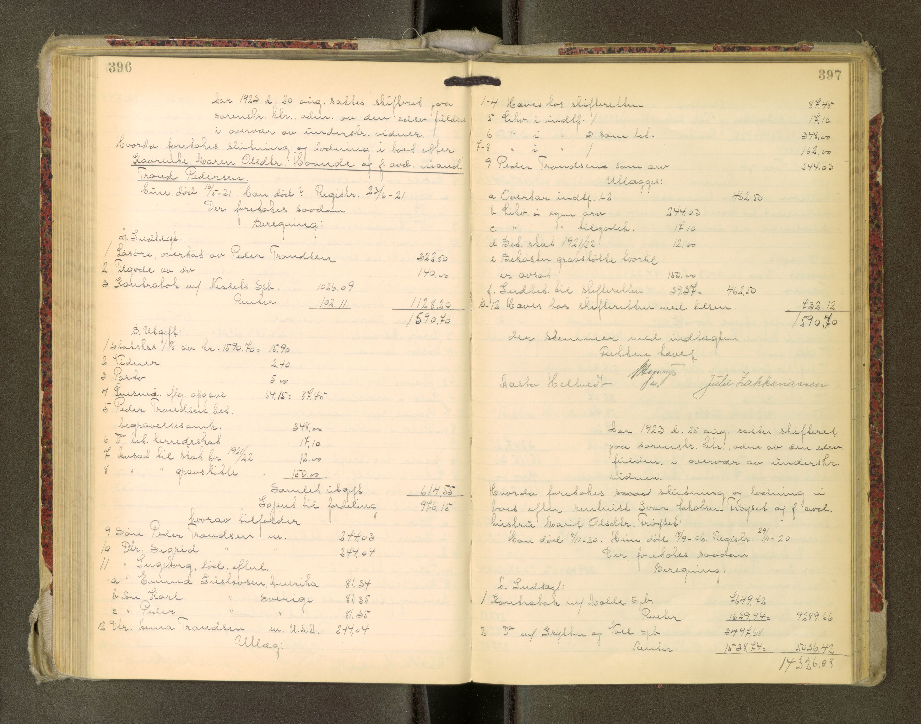 Romsdal sorenskriveri, AV/SAT-A-4149/1/3/3A/L0022: Skifteutlodnings Protokoll, 1920-1924, p. 396-397